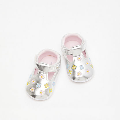 Barefeet Floral Embroidered Slip-On Booties with Hook and Loop Closure-Baby Girl%27s Booties-image-1