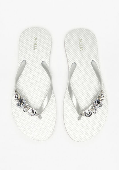 Aqua Stone Embellished Thong Slippers-Women%27s Flip Flops & Beach Slippers-image-0