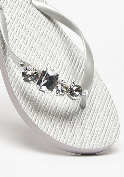 Aqua Stone Embellished Thong Slippers-Women%27s Flip Flops & Beach Slippers-image-3