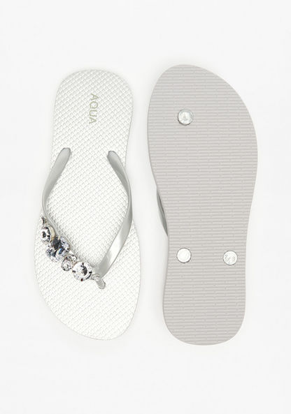 Aqua Stone Embellished Thong Slippers-Women%27s Flip Flops & Beach Slippers-image-4