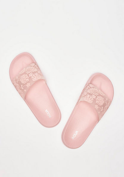 Aqua Floral Print Slide Slippers-Women%27s Flip Flops & Beach Slippers-image-1