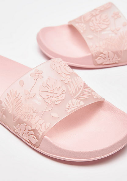 Aqua Floral Print Slide Slippers