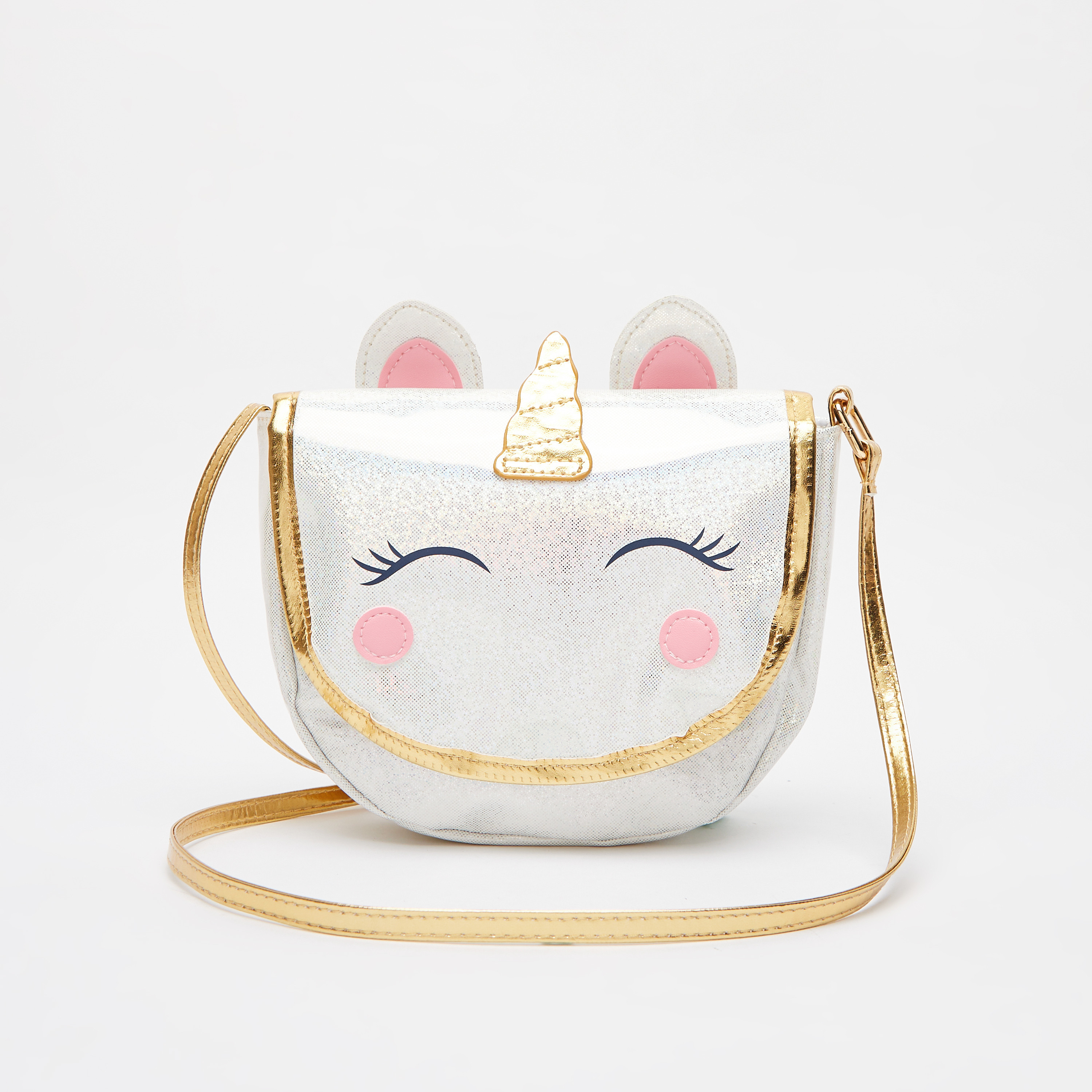 شنطة كروس بودي بتصميم يونيكورن بحزام كتف وطية إغلاق-girls-accessories-bags-image-1