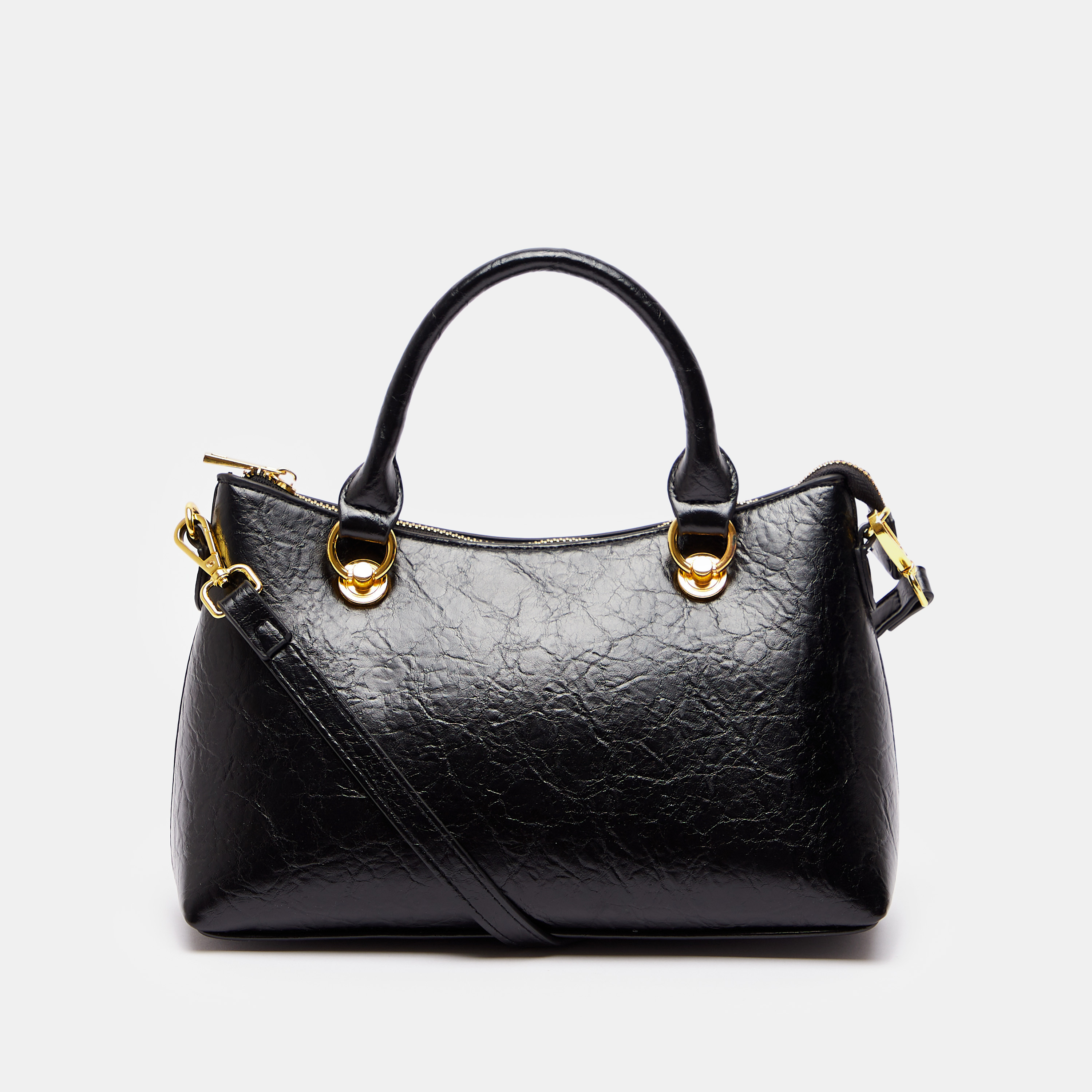 Textured Shoulder Bag with Detachable Strap and Zip Closure-women-bagsandwallets-handbags-image-1