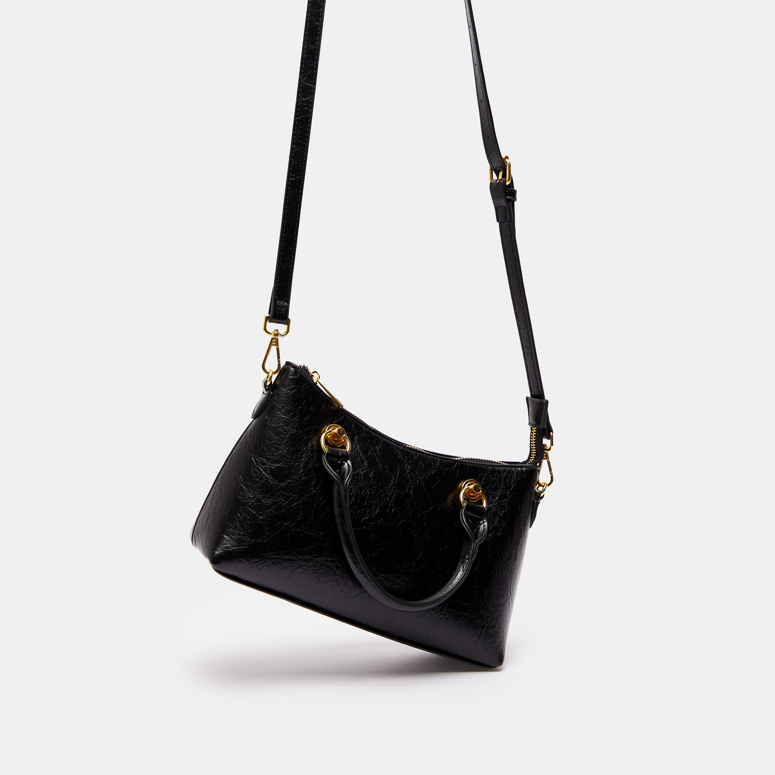 Textured Shoulder Bag with Detachable Strap and Zip Closure-women-bagsandwallets-handbags-image-2