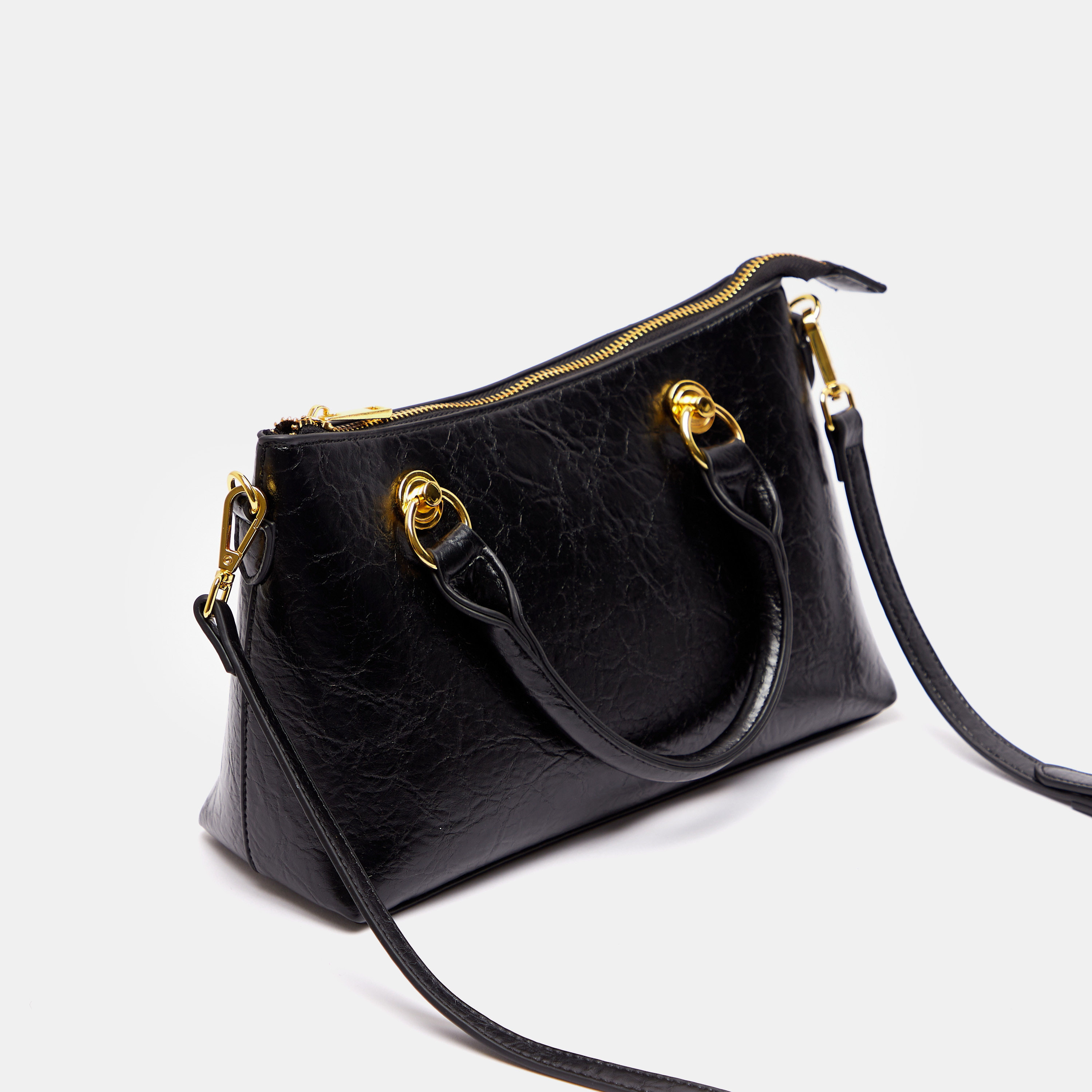 Textured Shoulder Bag with Detachable Strap and Zip Closure-women-bagsandwallets-handbags-image-3