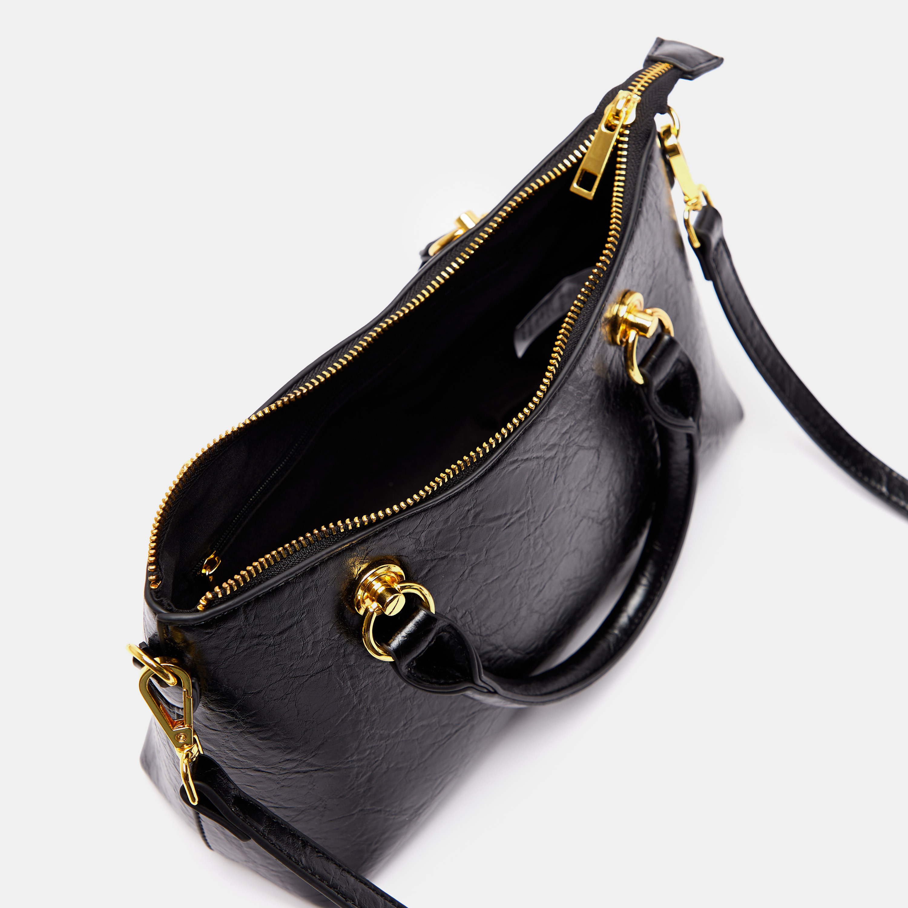 Textured Shoulder Bag with Detachable Strap and Zip Closure-women-bagsandwallets-handbags-image-4