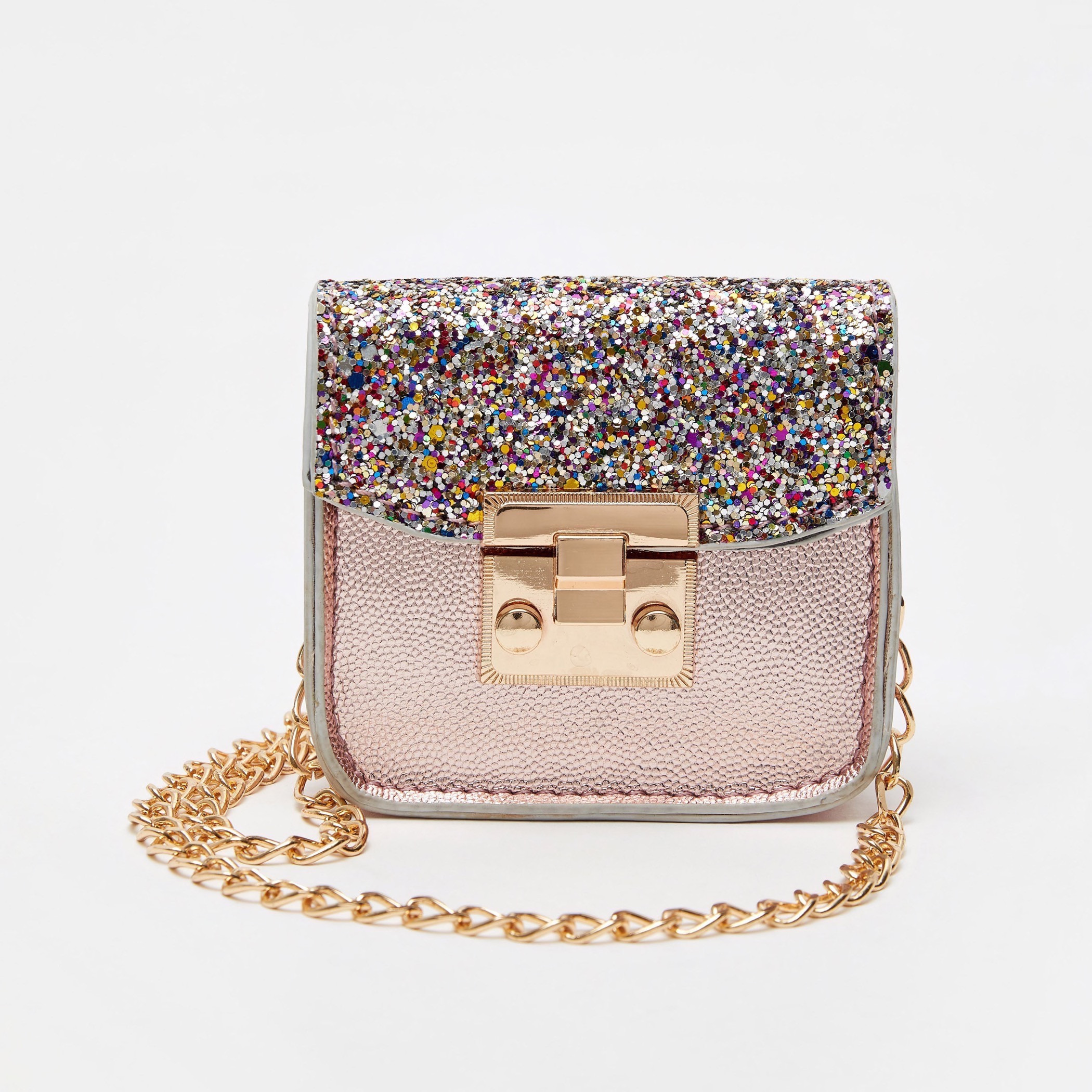 شنطة كروس بودي مزينة بحزام سلسلة وزر إغلاق كباس-girls-accessories-bags-image-1