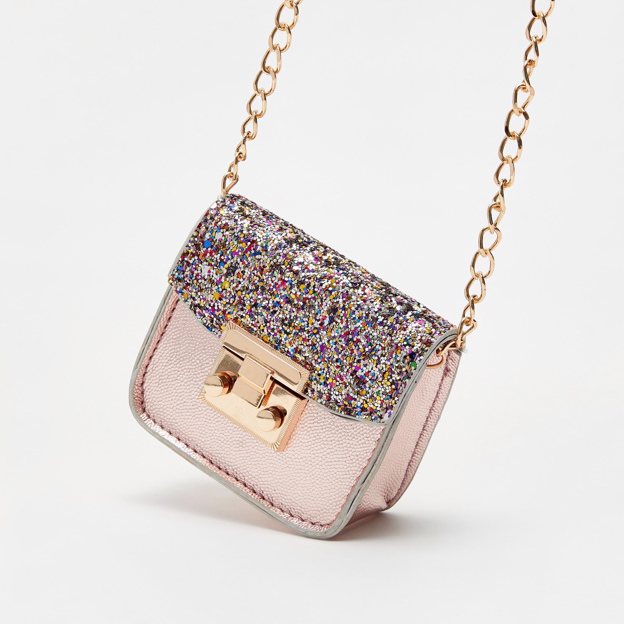 شنطة كروس بودي مزينة بحزام سلسلة وزر إغلاق كباس-girls-accessories-bags-image-2