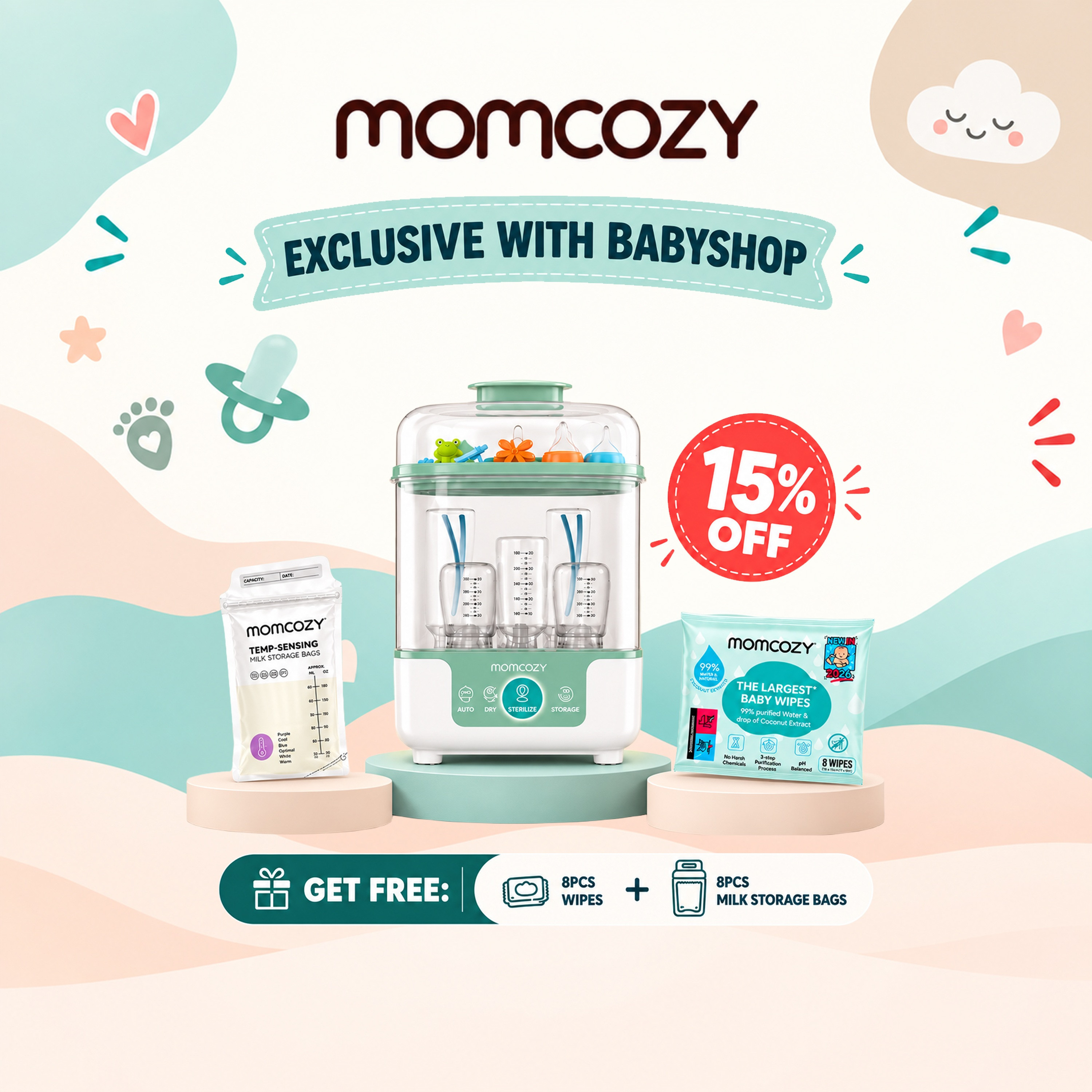 Momcozy 4-in-1 Sterlizer + Wipes + Milk Bag Bundle-baby-feeding-sterilizersandwarmers-image-1