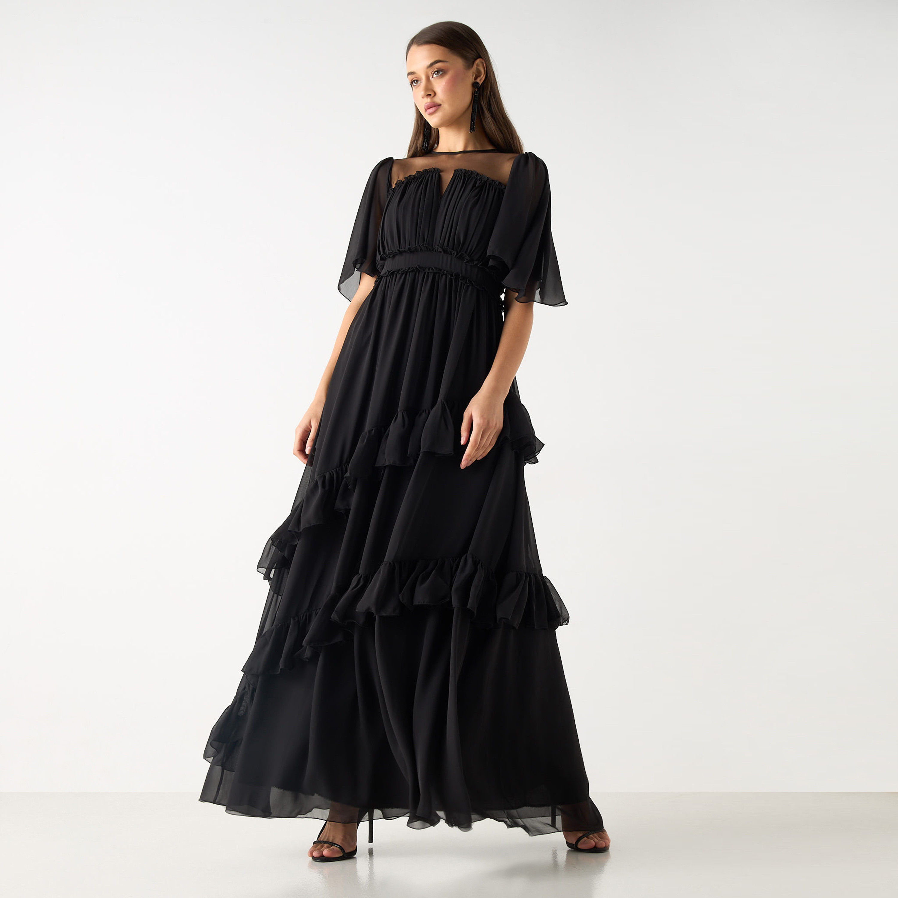 Golden Apple Solid Maxi Dress with Ruched and Ruffle Detail-women-clothing-dresses-image-13