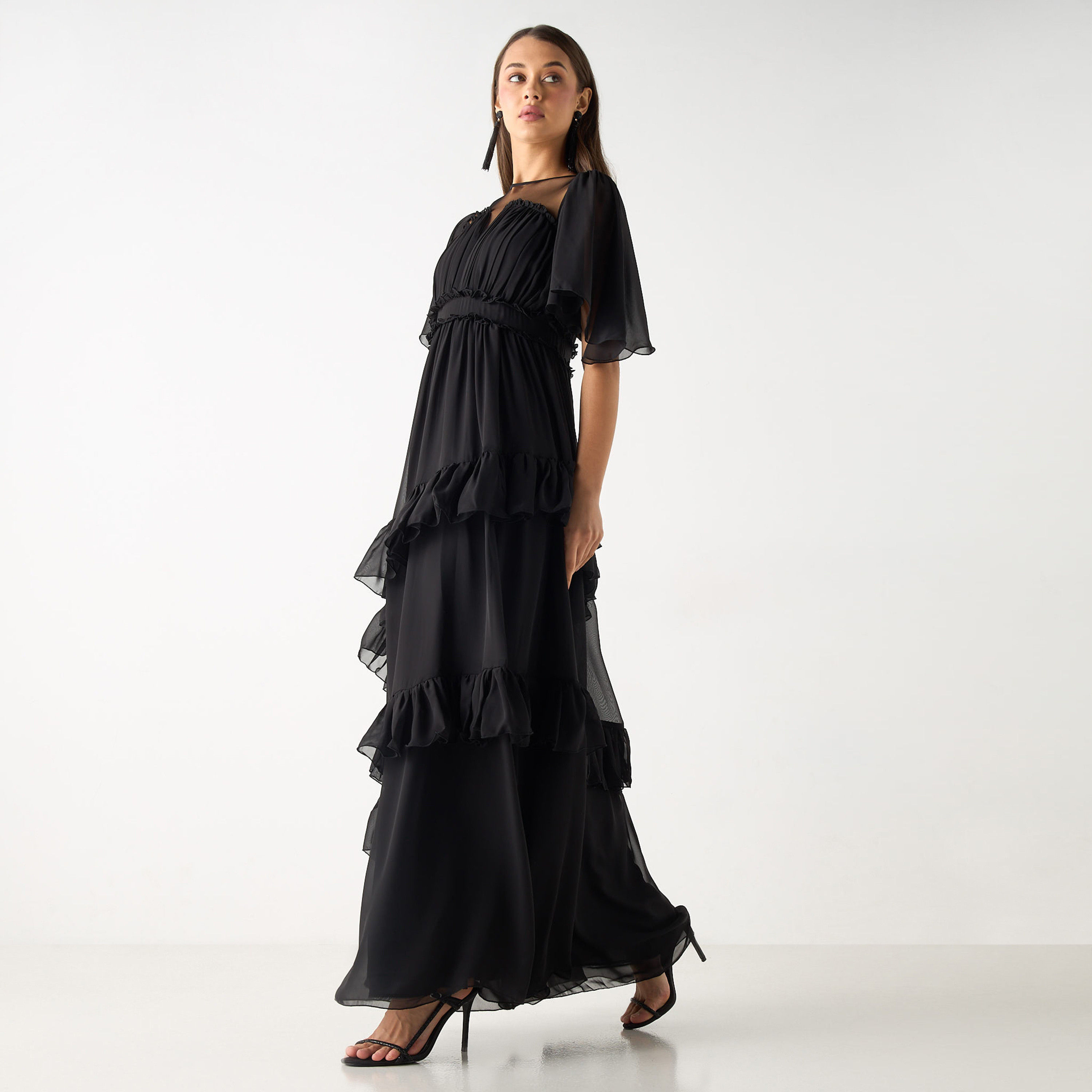 Golden Apple Solid Maxi Dress with Ruched and Ruffle Detail-women-clothing-dresses-image-14