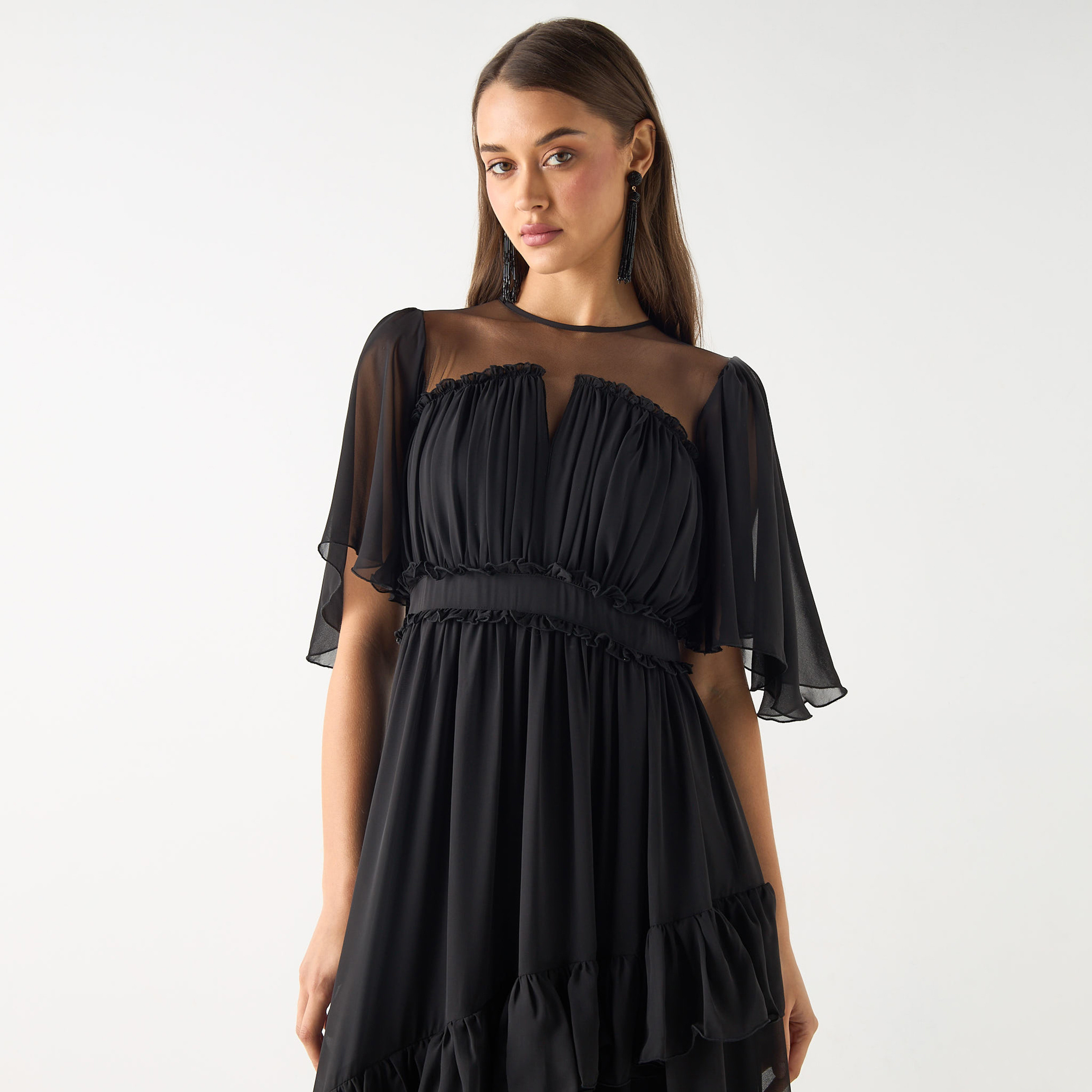 Golden Apple Solid Maxi Dress with Ruched and Ruffle Detail-women-clothing-dresses-image-16