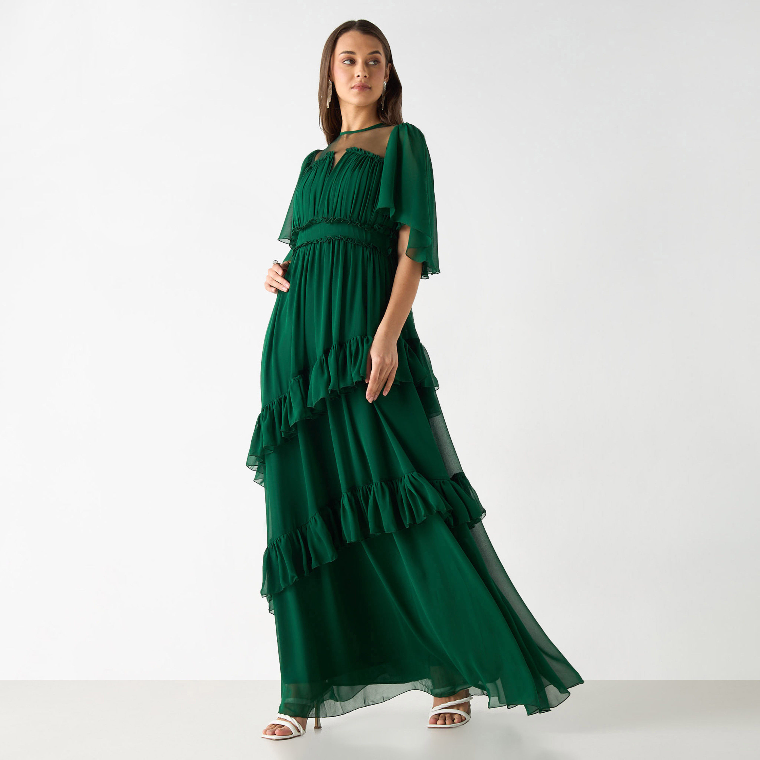 Golden Apple Solid Maxi Dress with Ruched and Ruffle Detail-women-clothing-dresses-image-7