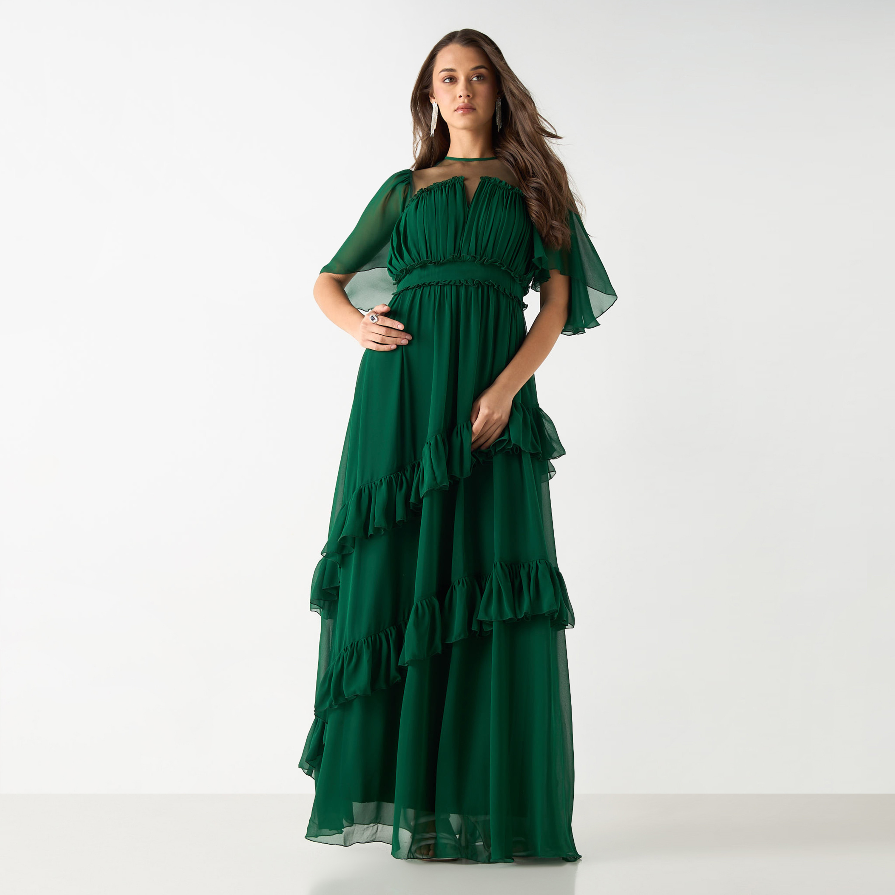 Golden Apple Solid Maxi Dress with Ruched and Ruffle Detail-women-clothing-dresses-image-8