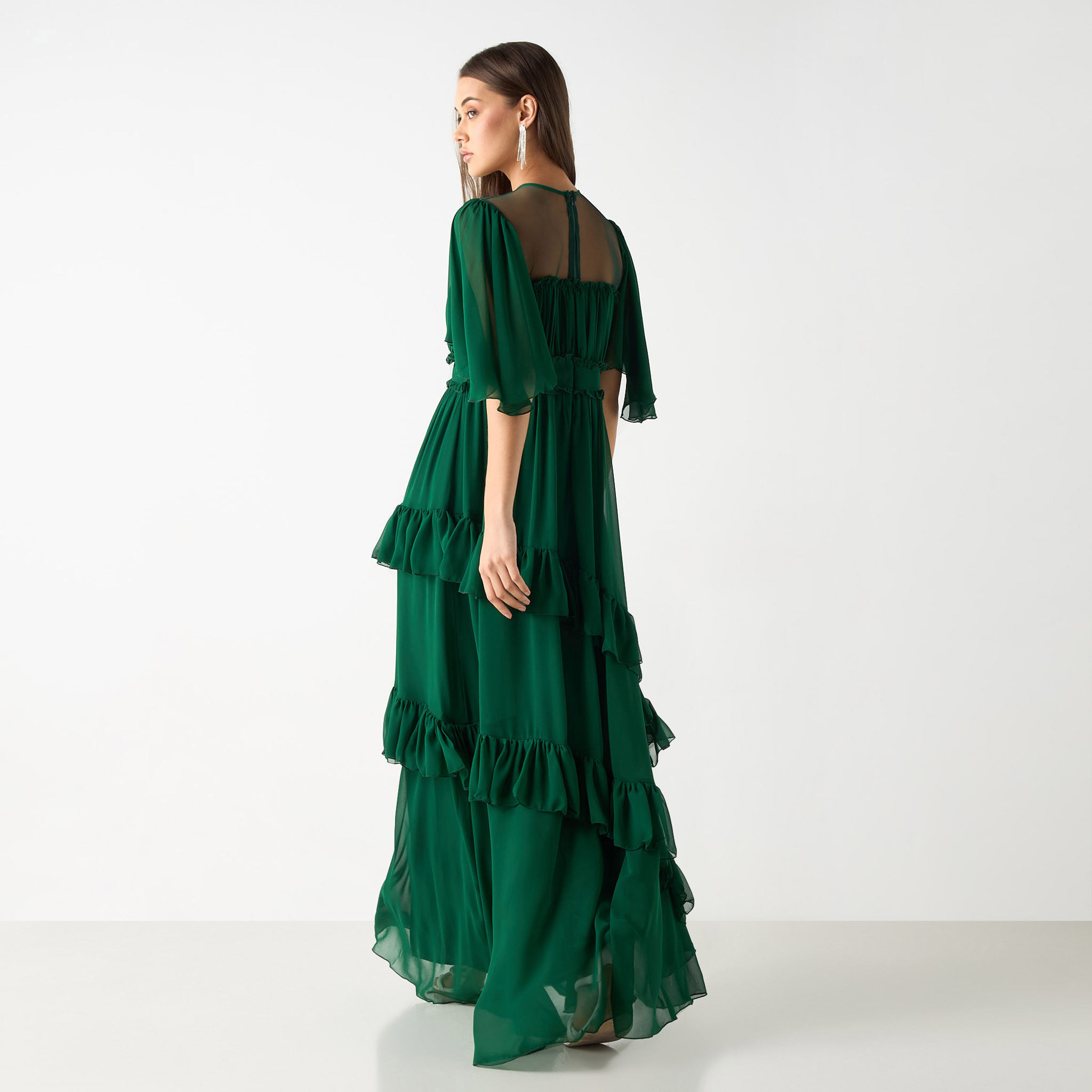 Golden Apple Solid Maxi Dress with Ruched and Ruffle Detail-women-clothing-dresses-image-9