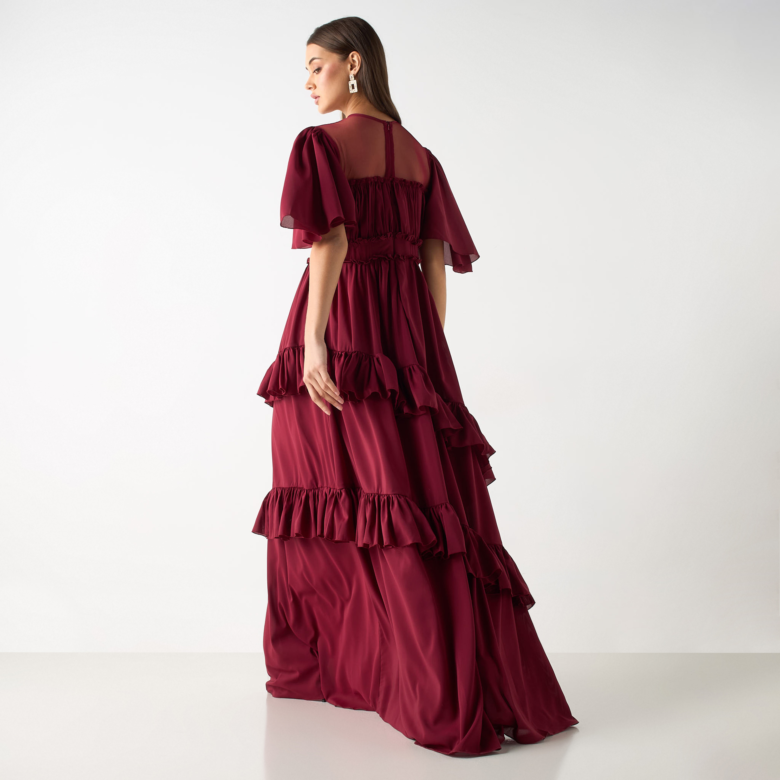 Golden Apple Solid Maxi Dress with Ruched and Ruffle Detail-women-clothing-dresses-image-3