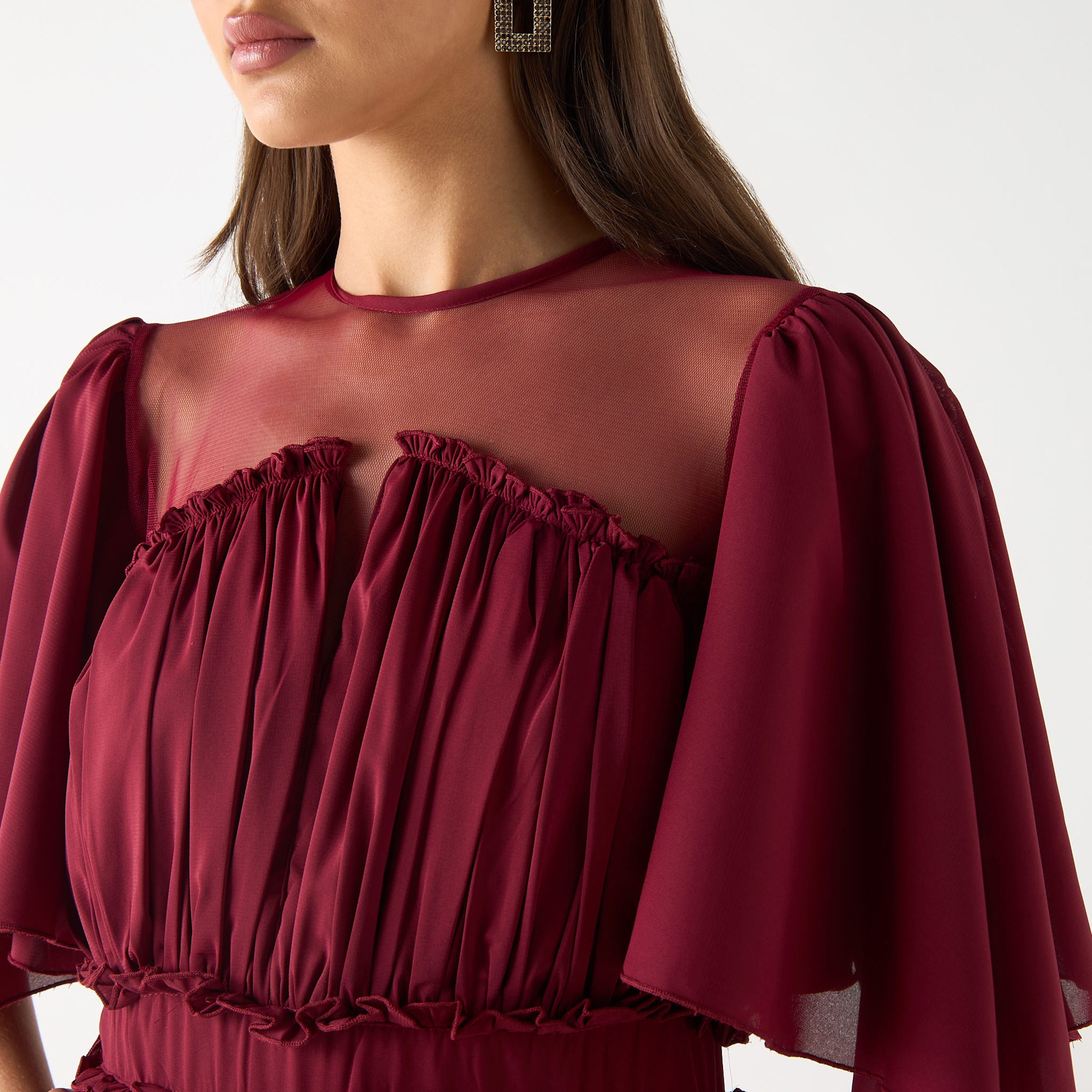 Golden Apple Solid Maxi Dress with Ruched and Ruffle Detail-women-clothing-dresses-image-5