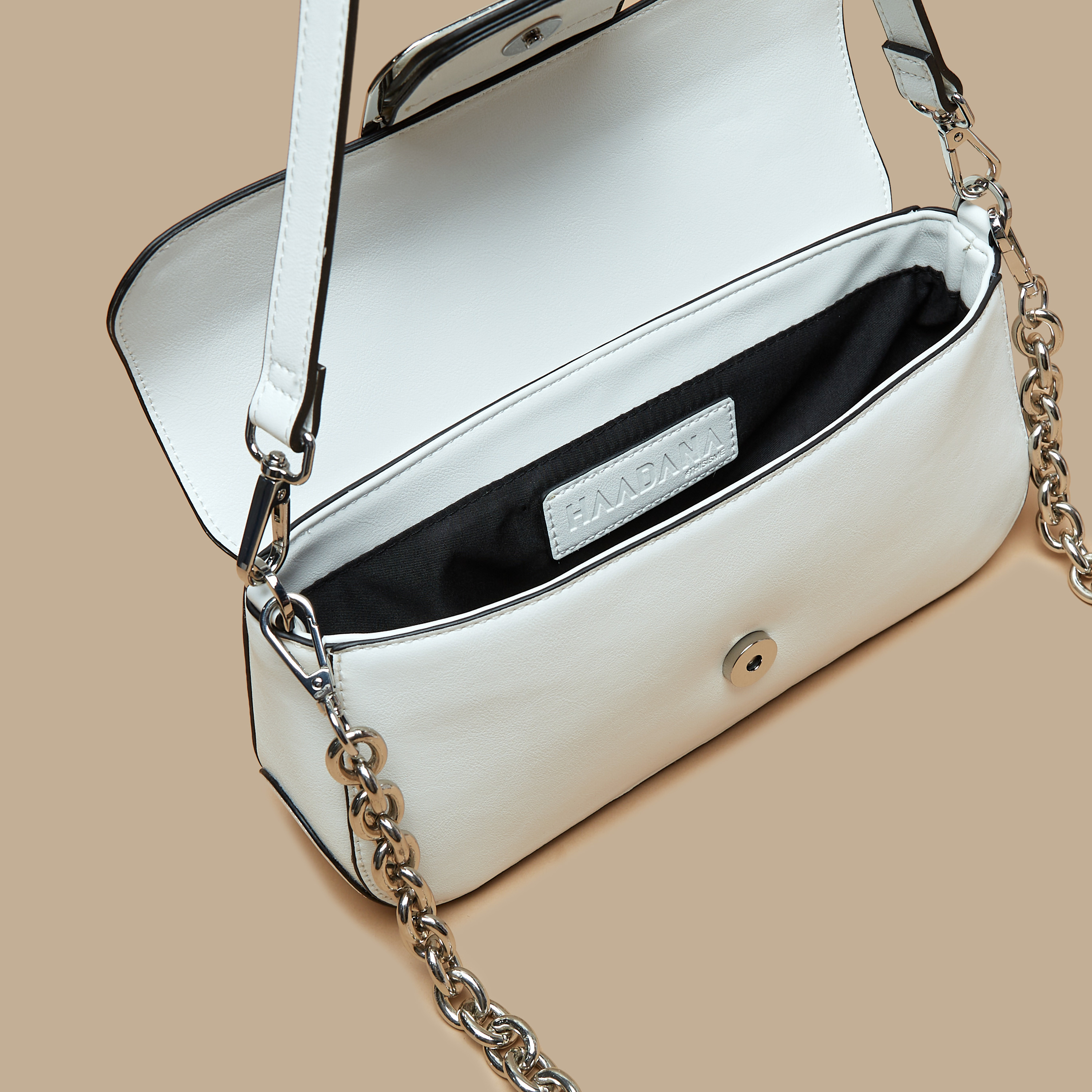 Shop Haadana Solid Shoulder Bag with Buckle Detail Online