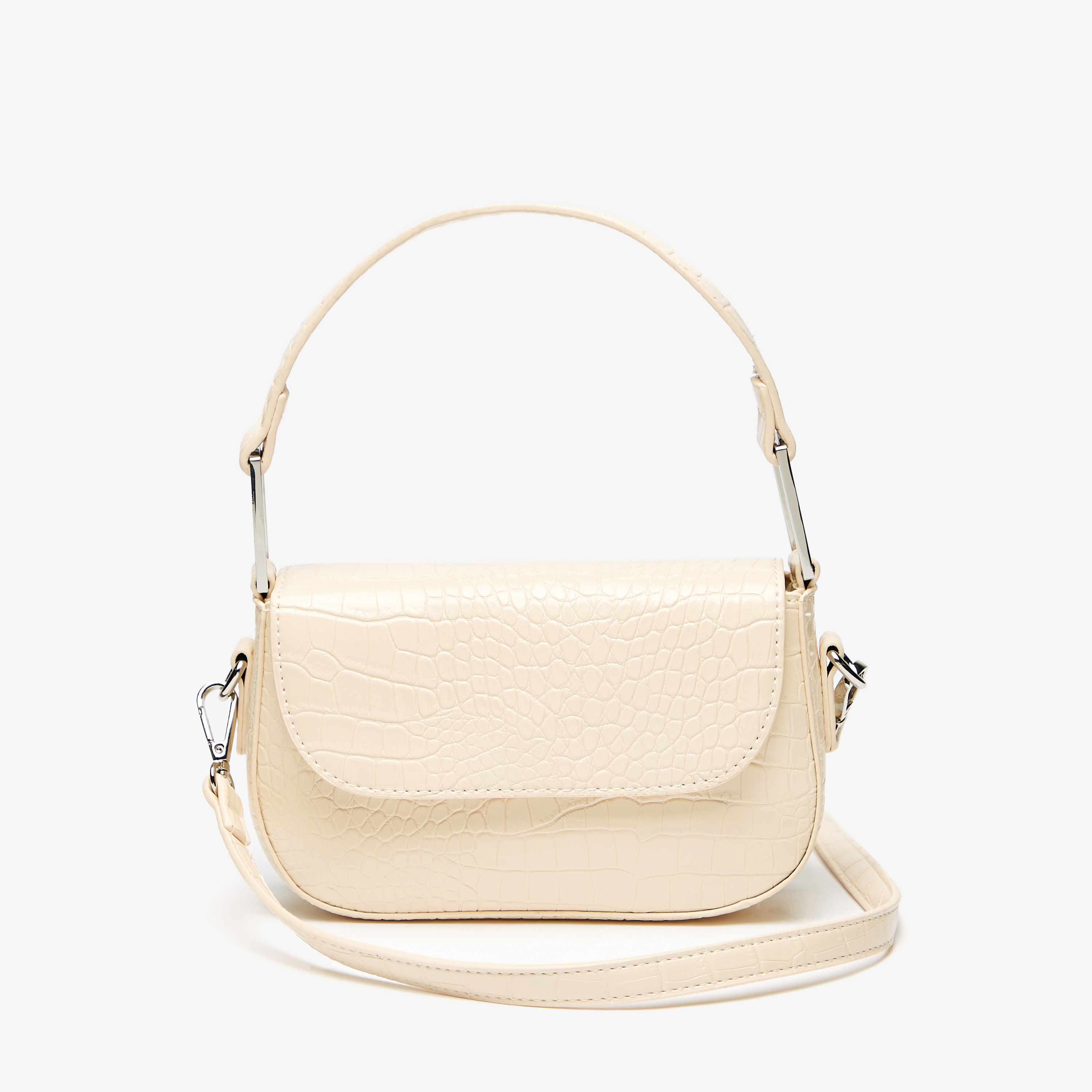 Textured Crossbody Bag with Detachable Strap and Button Closure-women-bagsandwallets-handbags-image-1