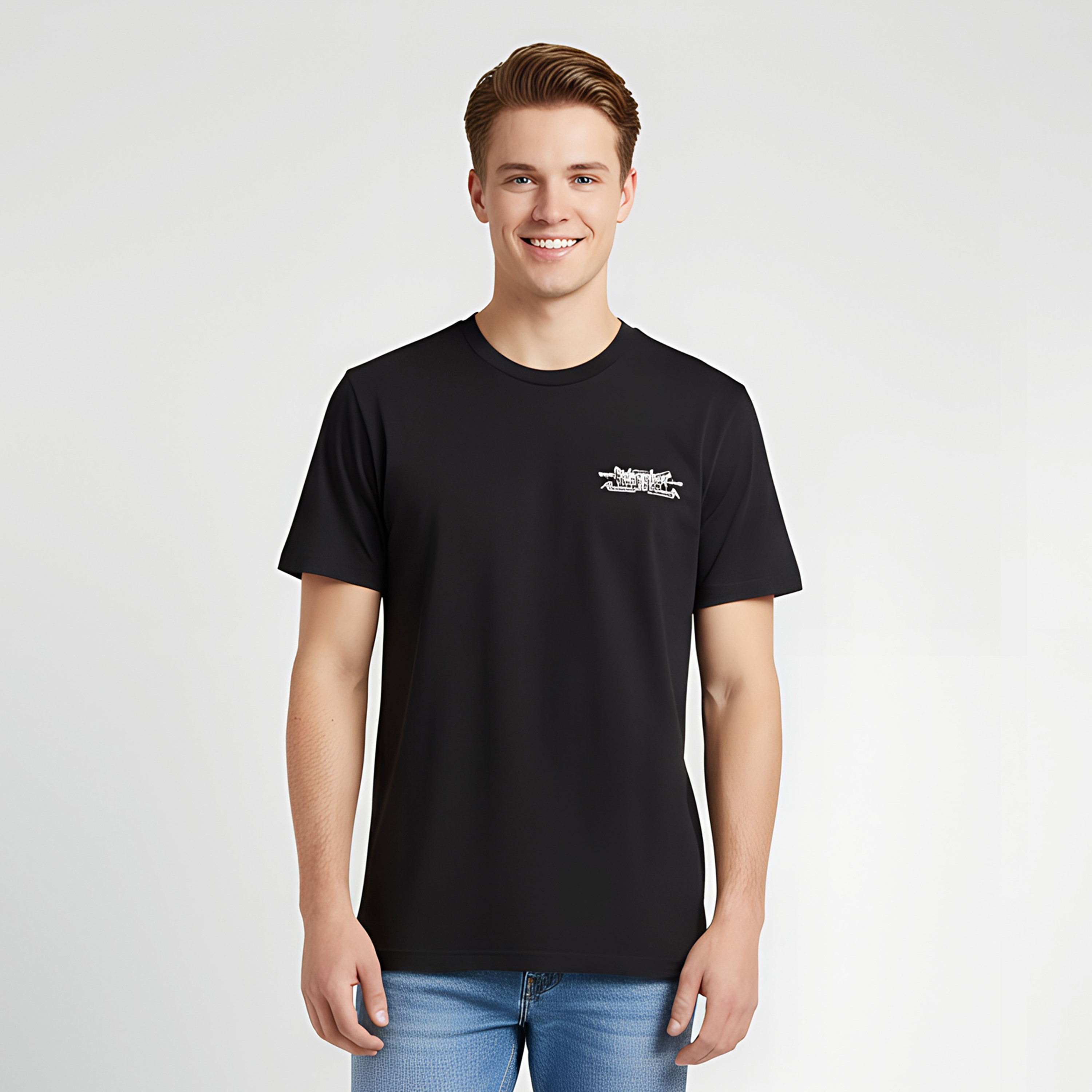تيشيرت رجالي بأكمام قصيرة وياقة دائرية مطبوع عليها نص مطرز من ليفايس.-men-clothing-tshirtsandpolos-tshirts-image-1