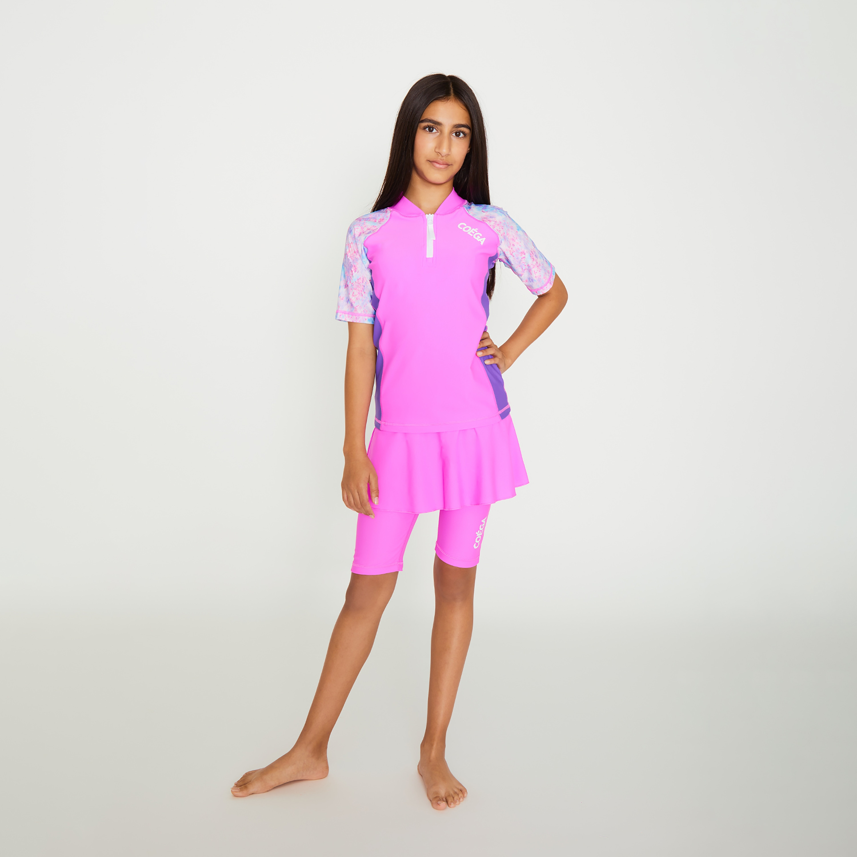 شورتس بناتي من كويغا بتنورة طويلة ذو قطرات مجردة أرجوانية-girls-clothing-swimwear-image-4