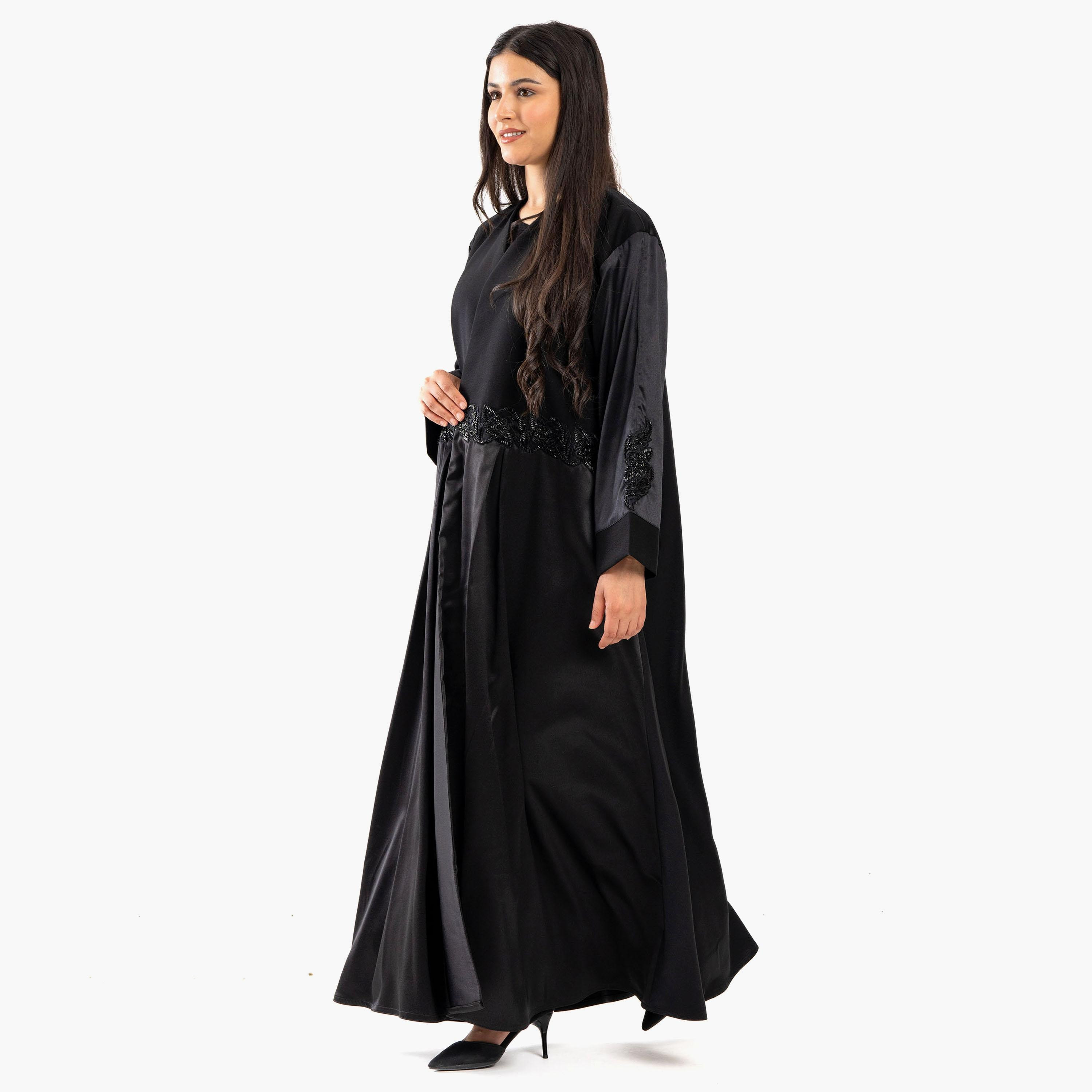 عباية نسائية سوداء مزخرفة كلوش مع طرحة من زاهيه-women-arabicclothing-abayas-image-3