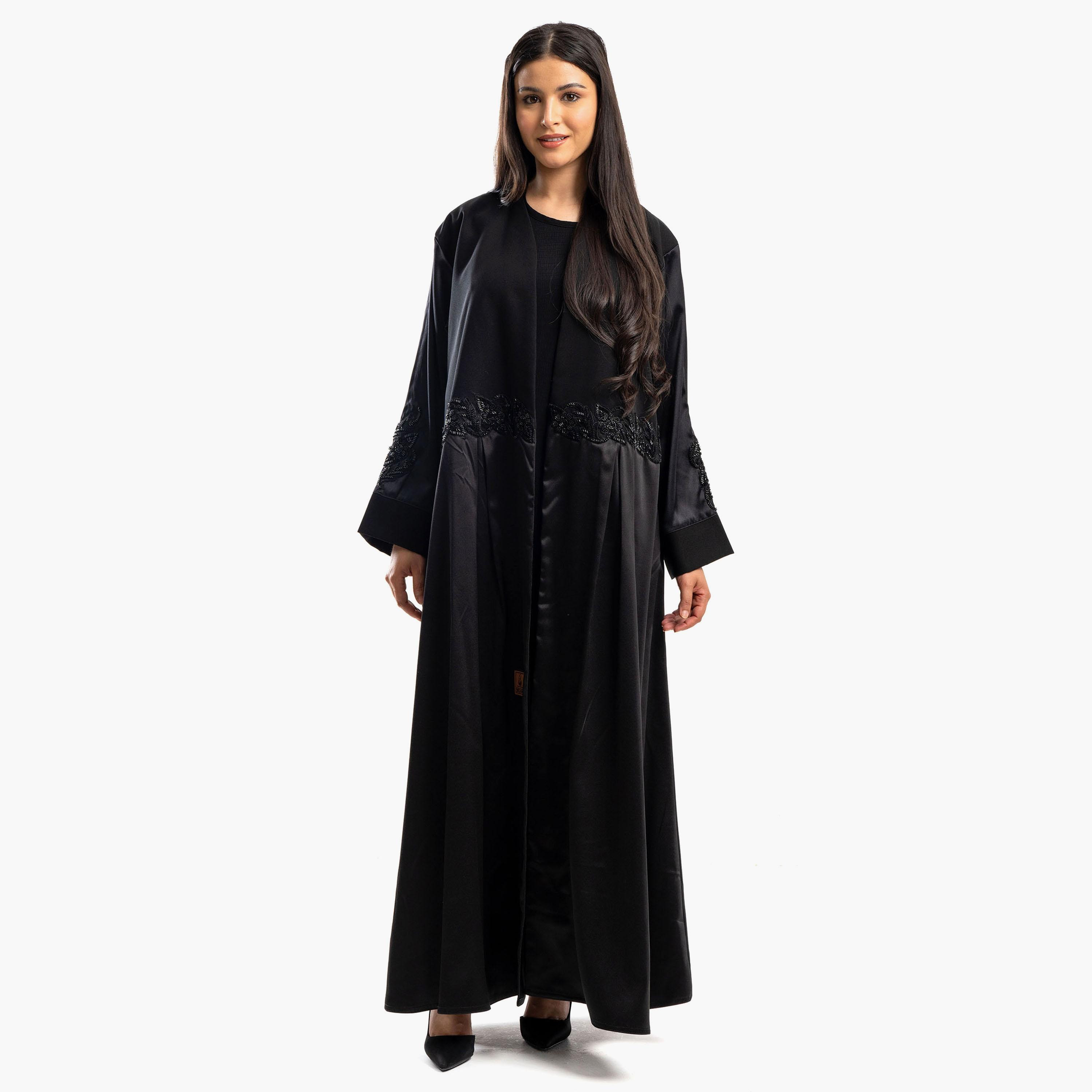 عباية نسائية سوداء مزخرفة كلوش مع طرحة من زاهيه-women-arabicclothing-abayas-image-4