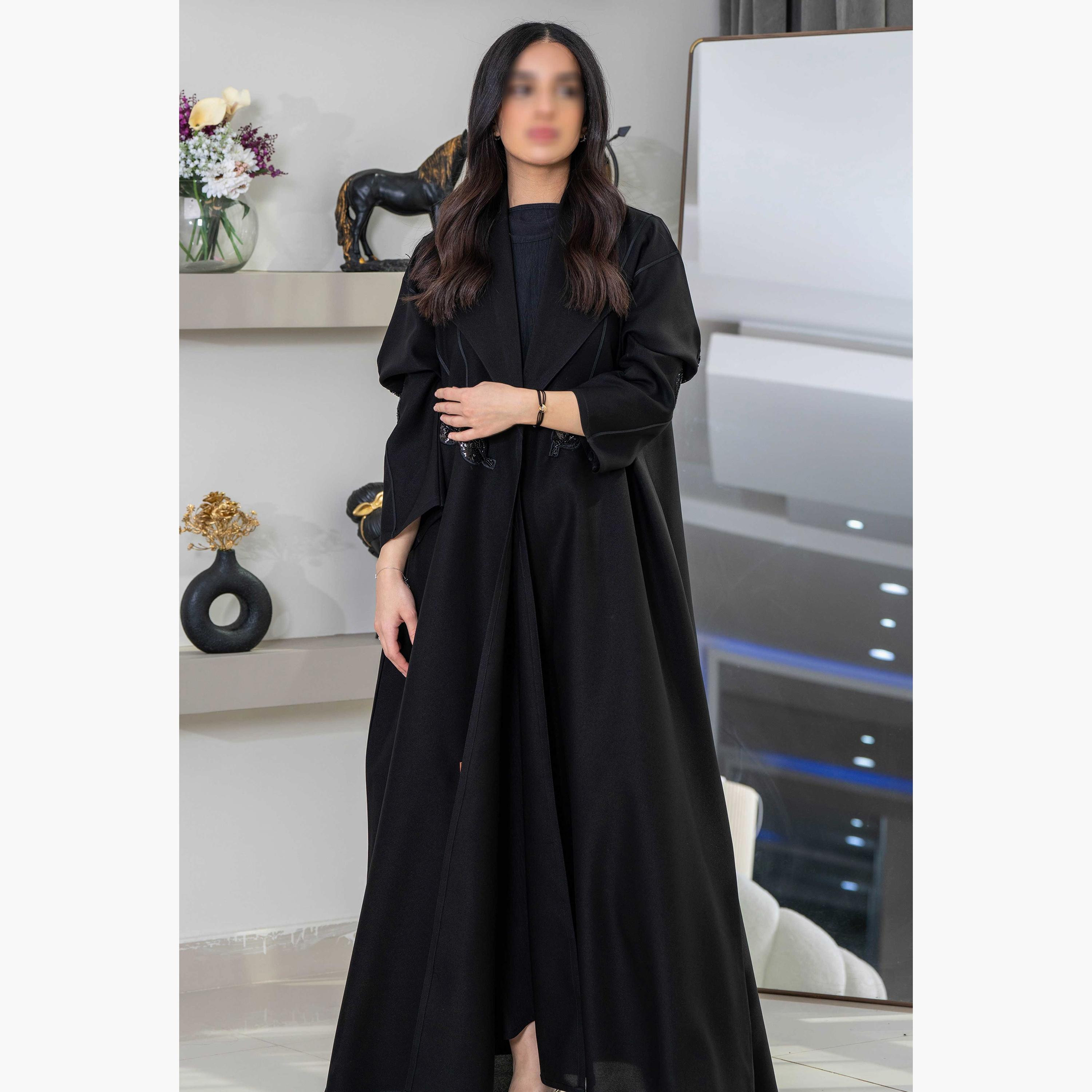 Zahiyh Embroidered Black Women's Cloche Abaya with Tarha-women-arabicclothing-abayas-image-1