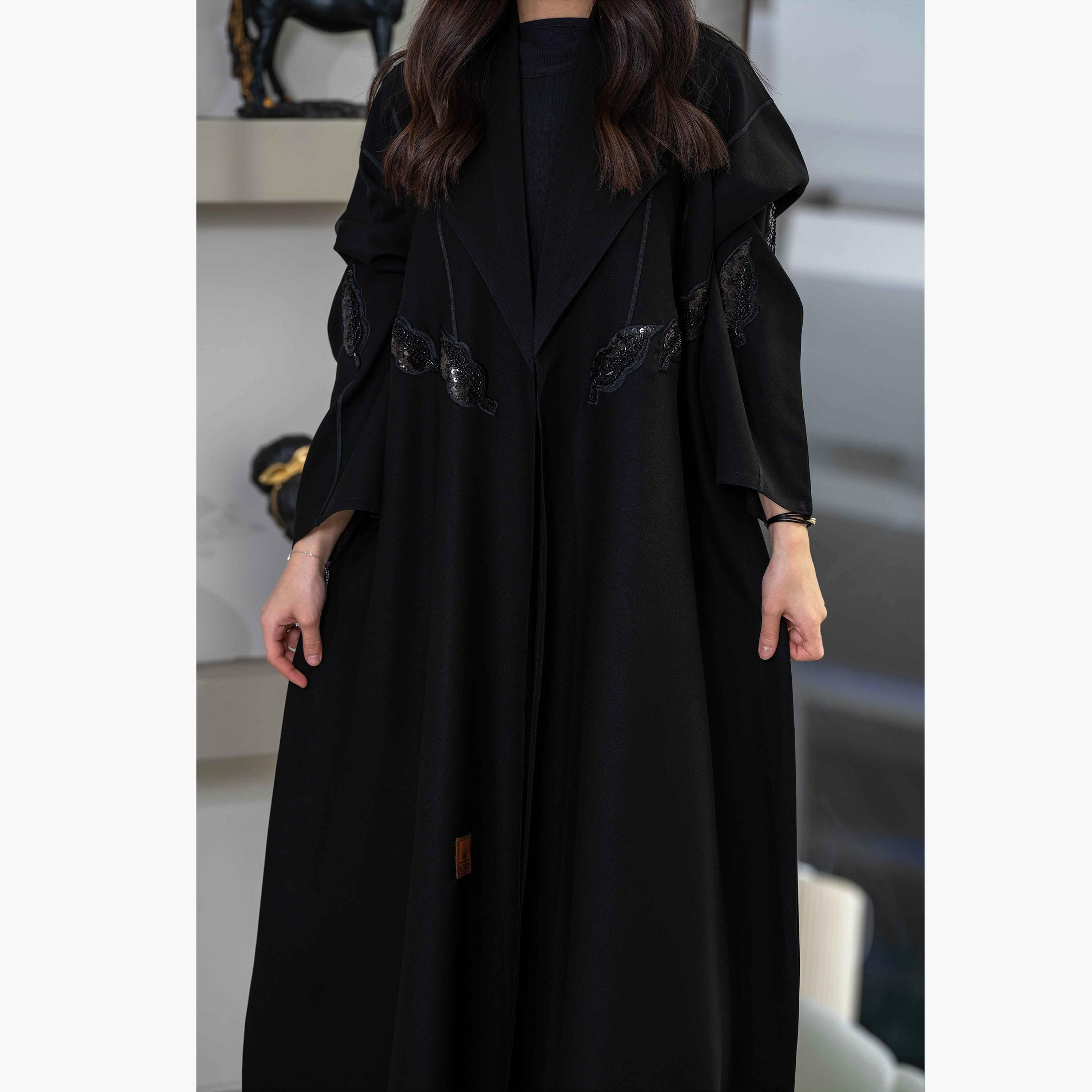 Zahiyh Embroidered Black Women's Cloche Abaya with Tarha-women-arabicclothing-abayas-image-2