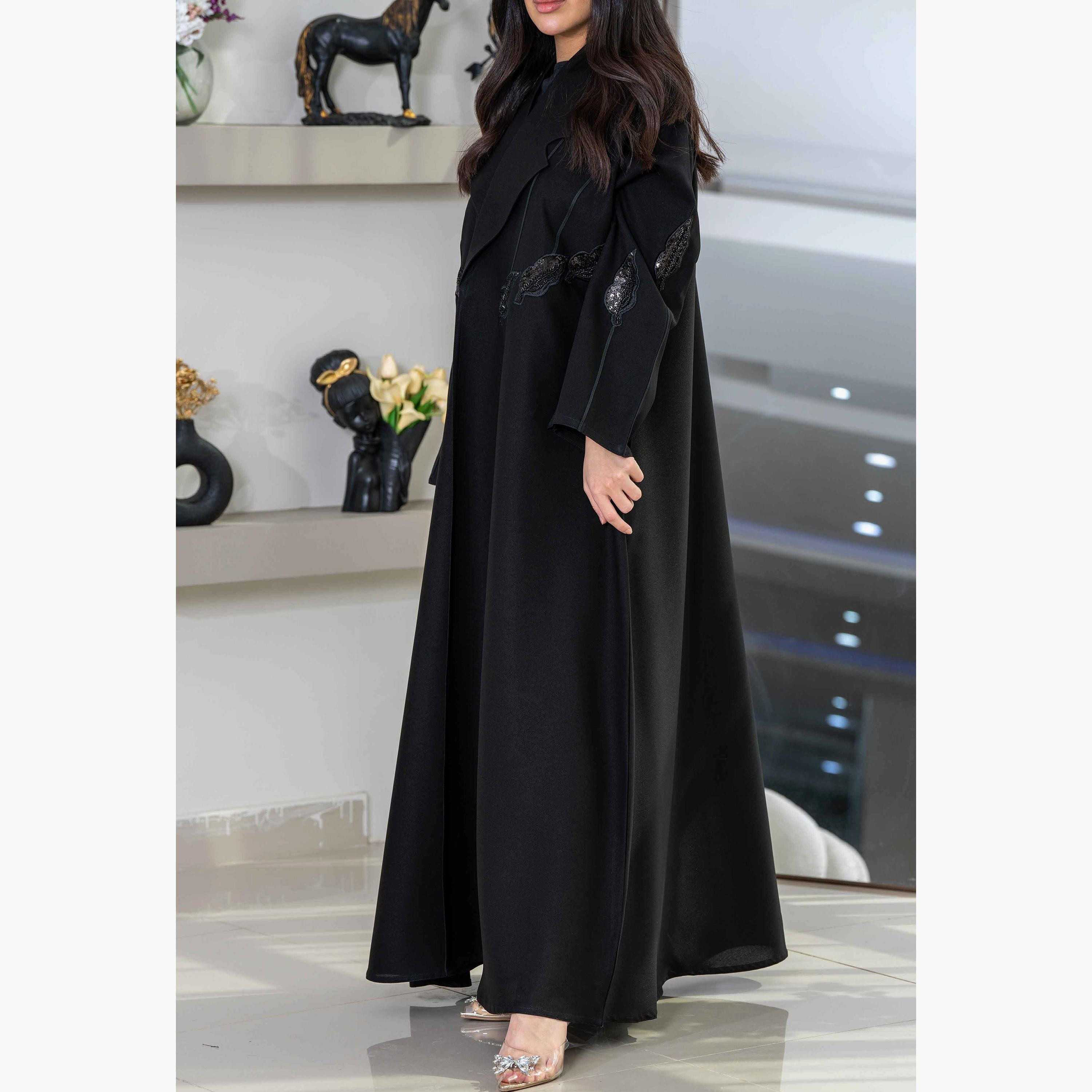 Zahiyh Embroidered Black Women's Cloche Abaya with Tarha-women-arabicclothing-abayas-image-3