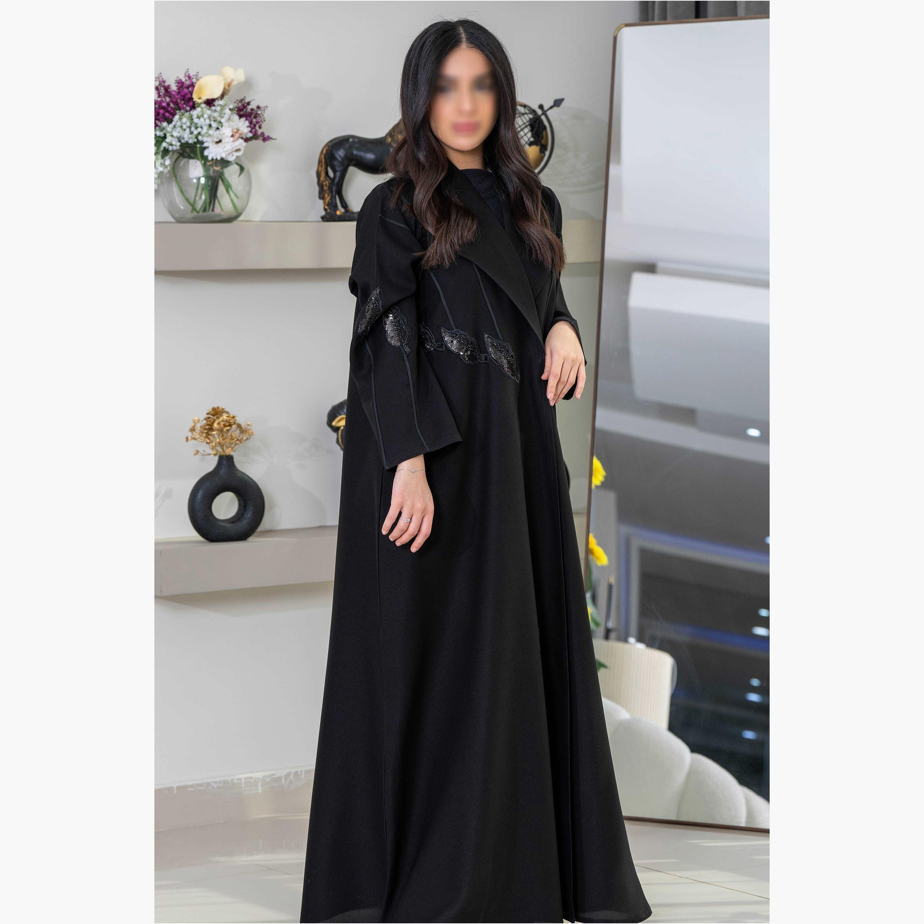 Zahiyh Embroidered Black Women's Cloche Abaya with Tarha-women-arabicclothing-abayas-image-4