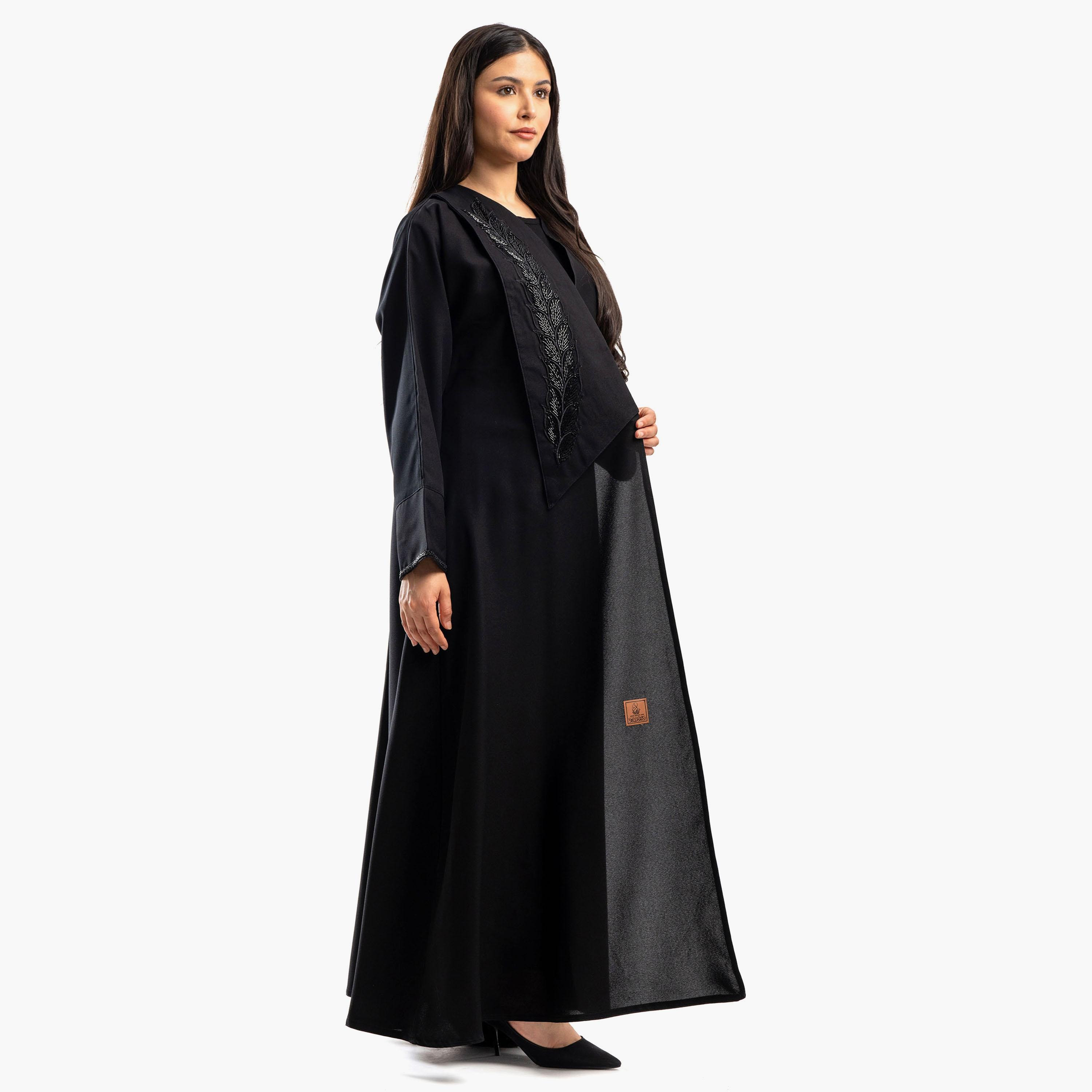Zahiyh Embellished Black Women's Cloche Abaya with Tarha-women-arabicclothing-abayas-image-2