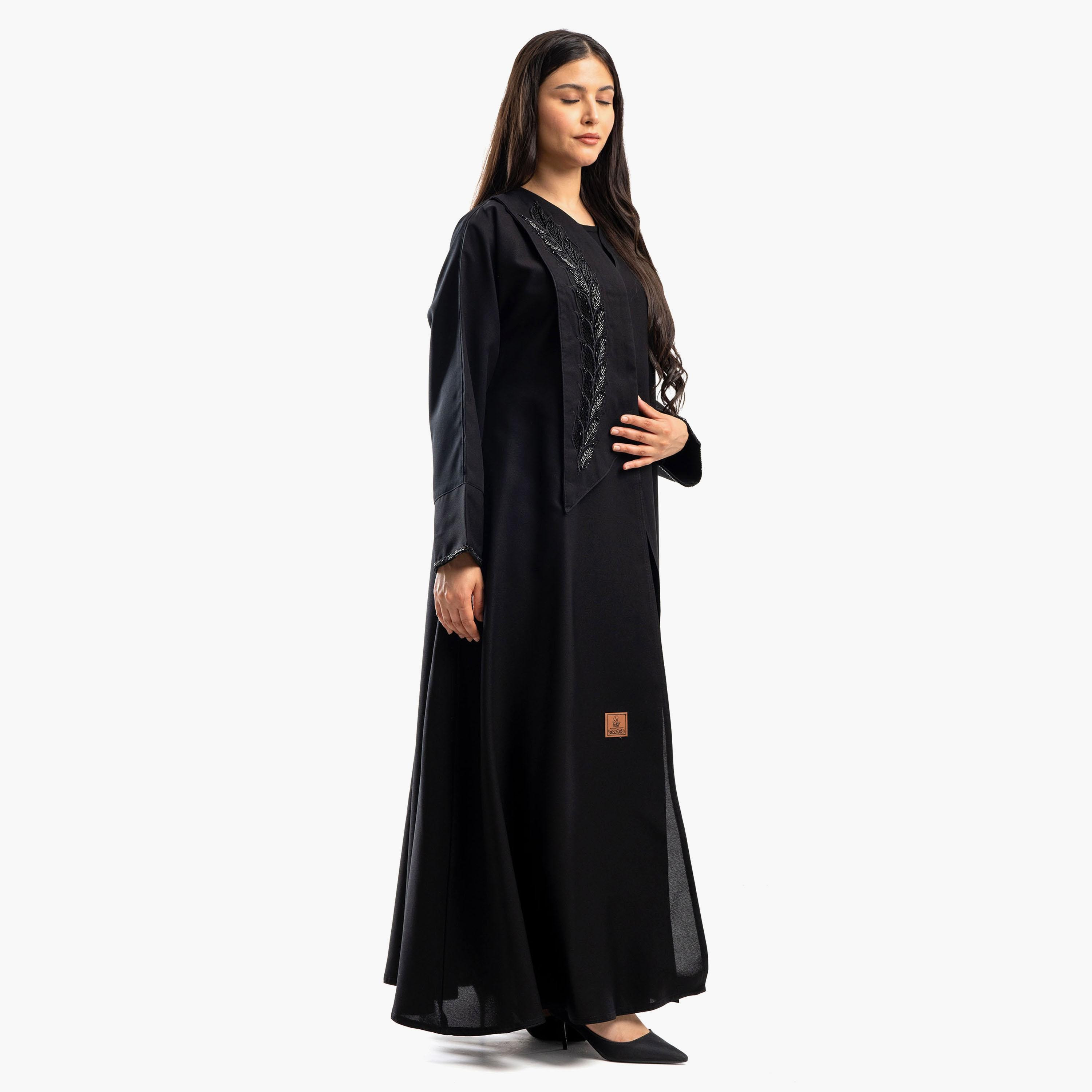 Zahiyh Embellished Black Women's Cloche Abaya with Tarha-women-arabicclothing-abayas-image-3