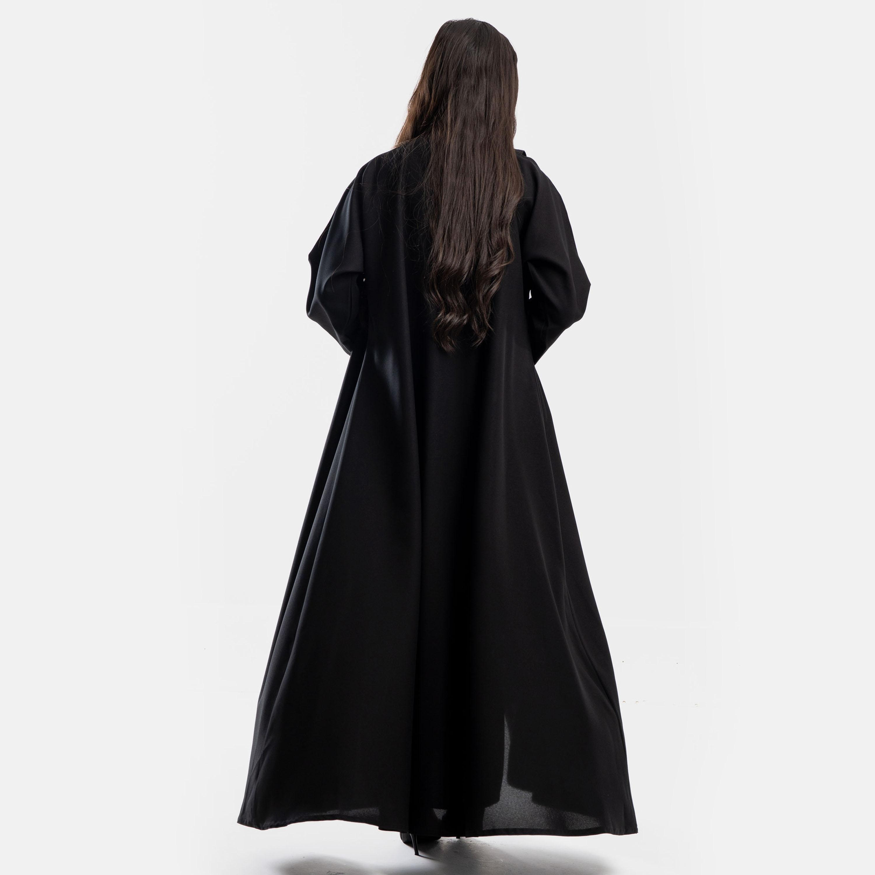 Zahiyh Embellished Black Women's Cloche Abaya with Tarha-women-arabicclothing-abayas-image-4