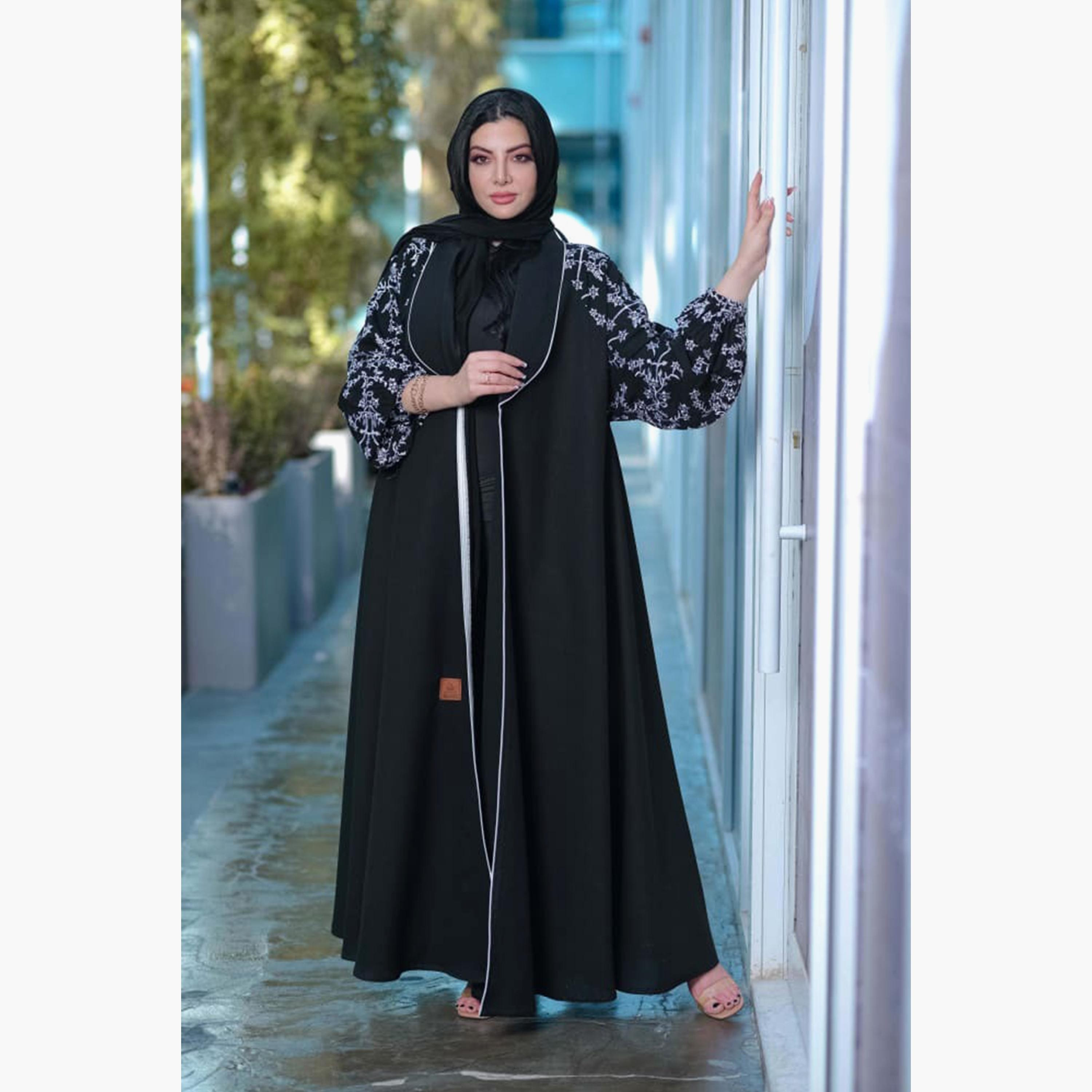 عباية نسائية زرقاء مزخرفة كلوش مع طرحة من زاهيه-women-arabicclothing-abayas-image-1