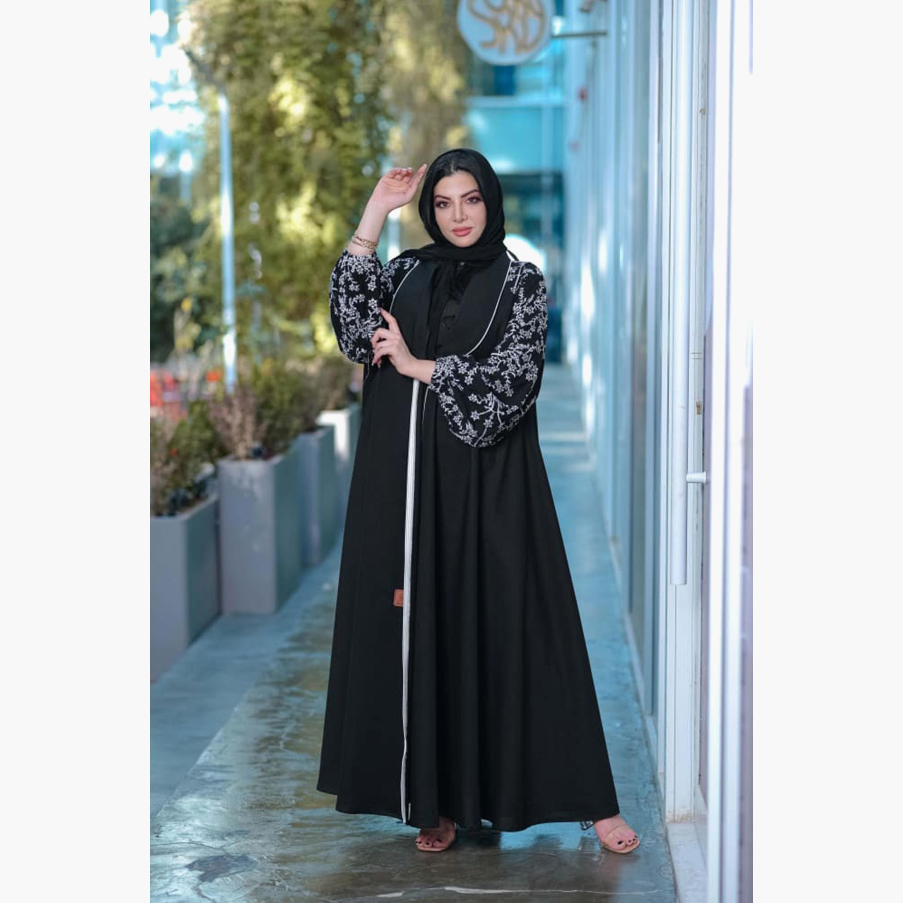 Zahiyh Embellished Blue Women's Cloche Abaya with Tarha-women-arabicclothing-abayas-image-2