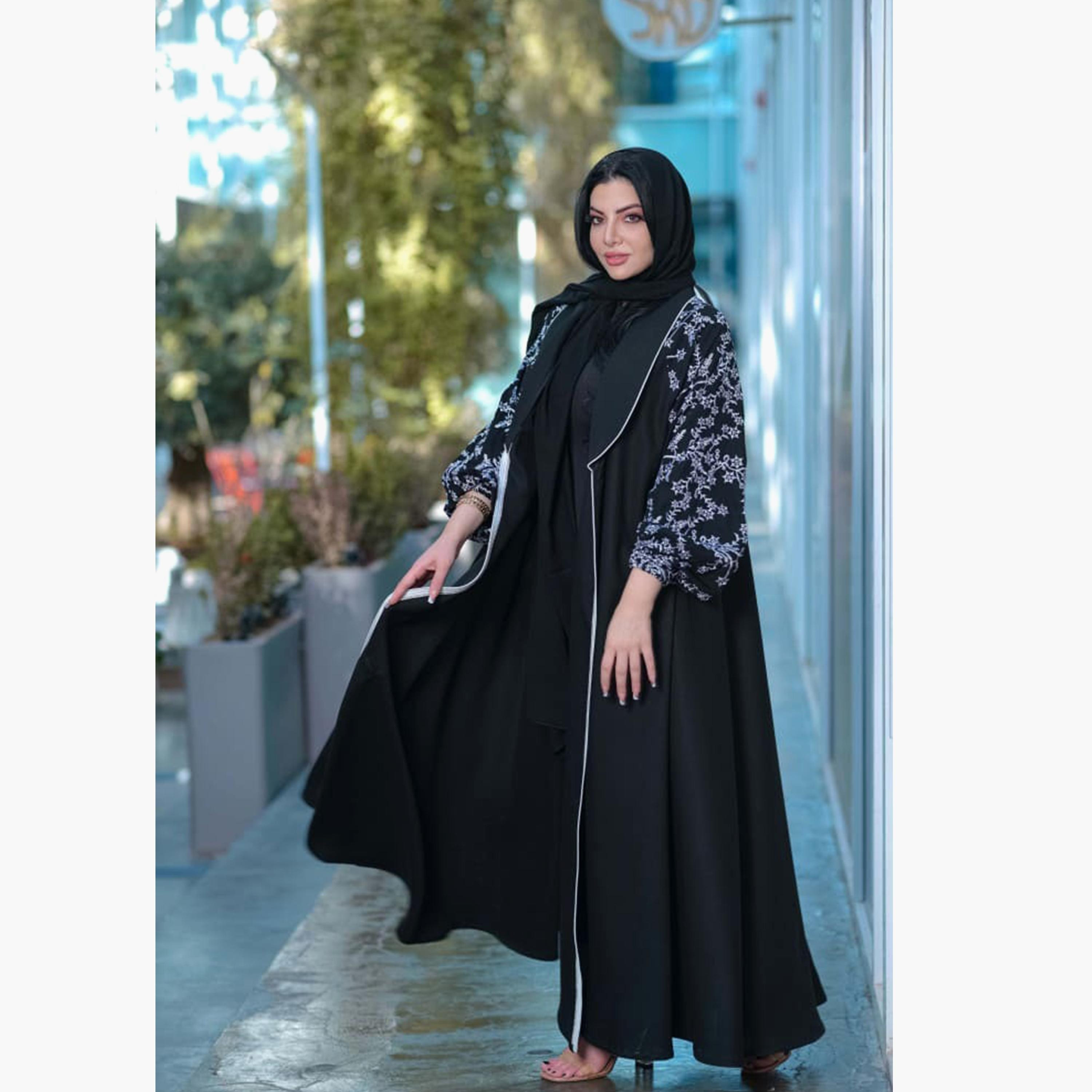 عباية نسائية زرقاء مزخرفة كلوش مع طرحة من زاهيه-women-arabicclothing-abayas-image-3