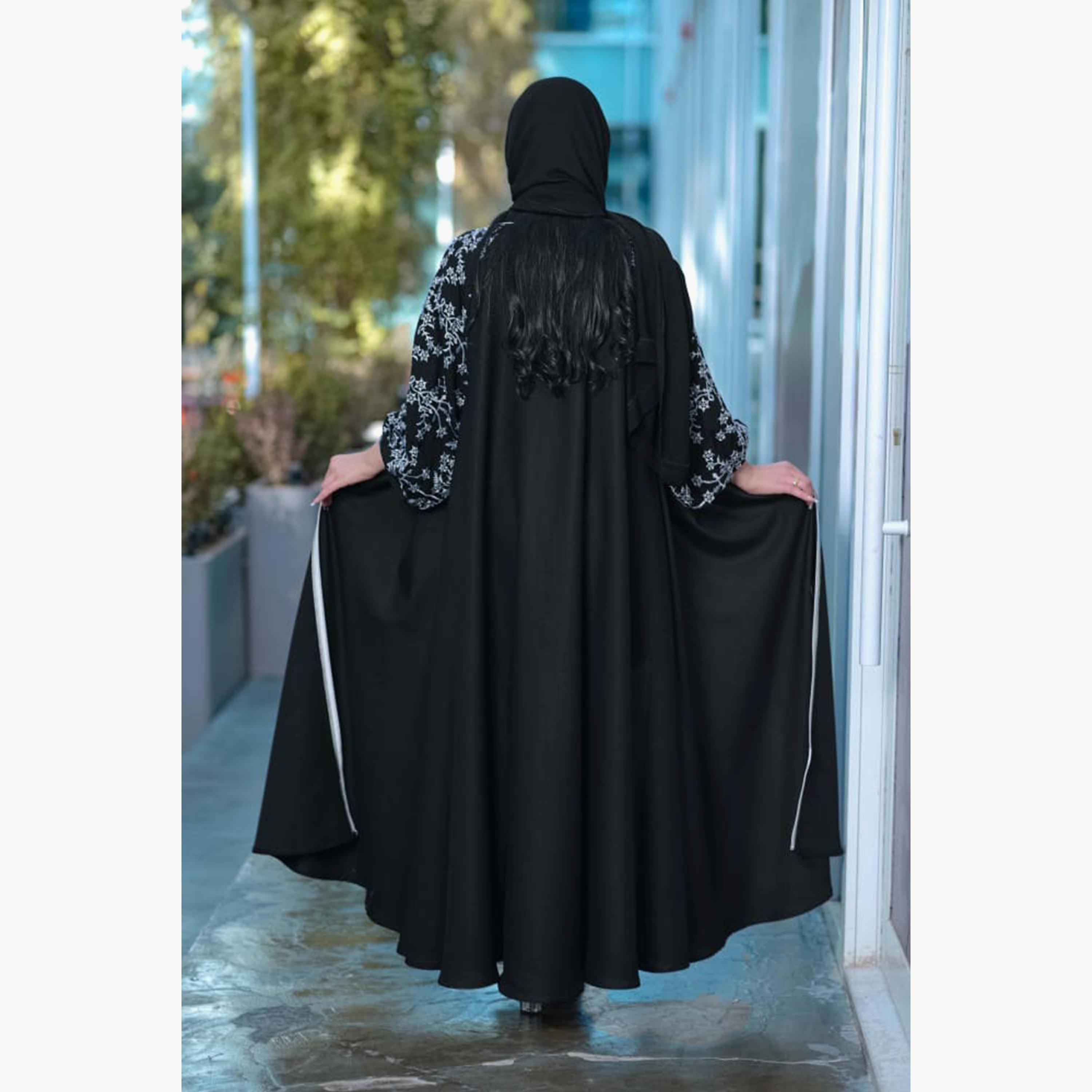 عباية نسائية زرقاء مزخرفة كلوش مع طرحة من زاهيه-women-arabicclothing-abayas-image-4