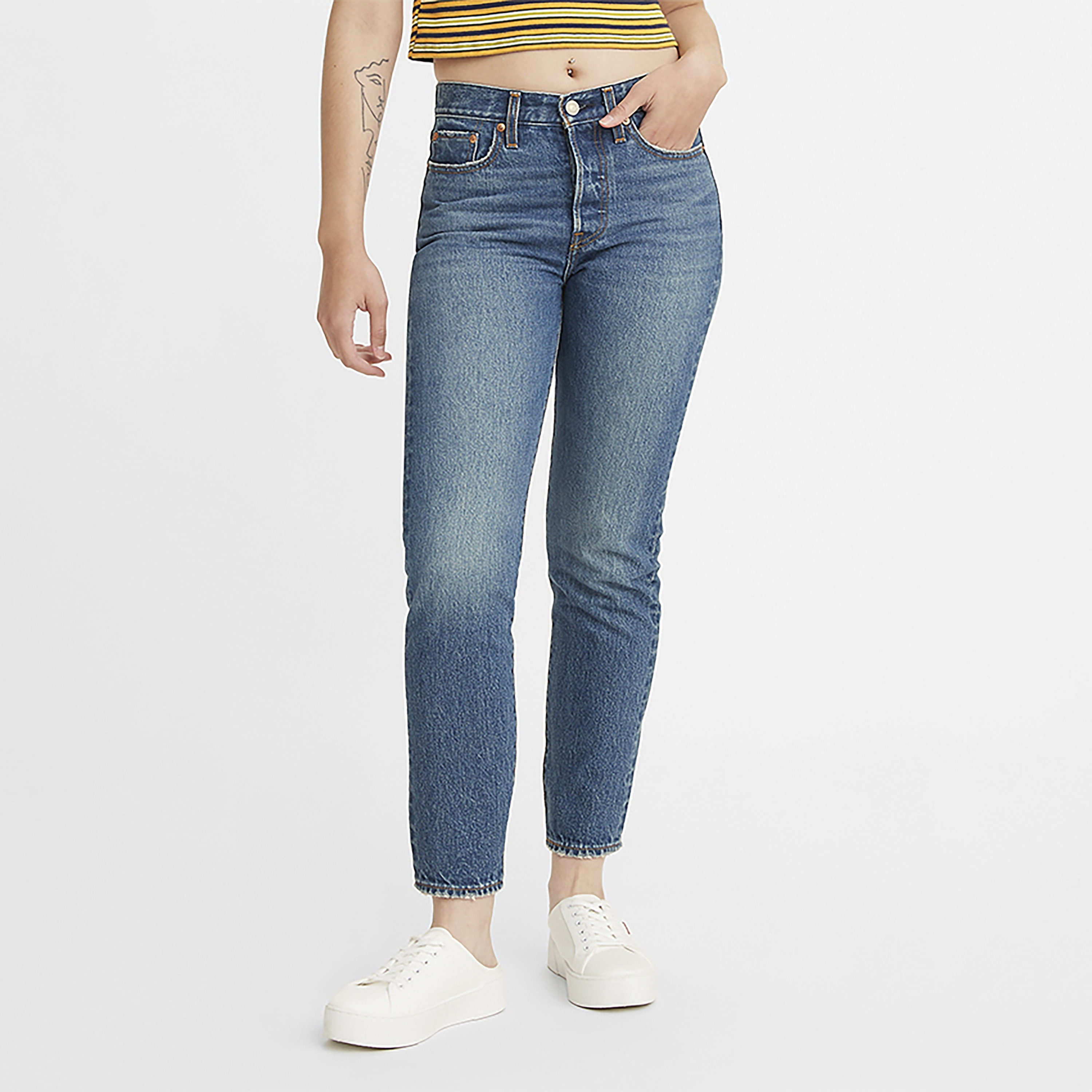 Levi's Tapered Fit Blue Plain Women's Jeans-women-clothing-bottoms-jeans-image-1