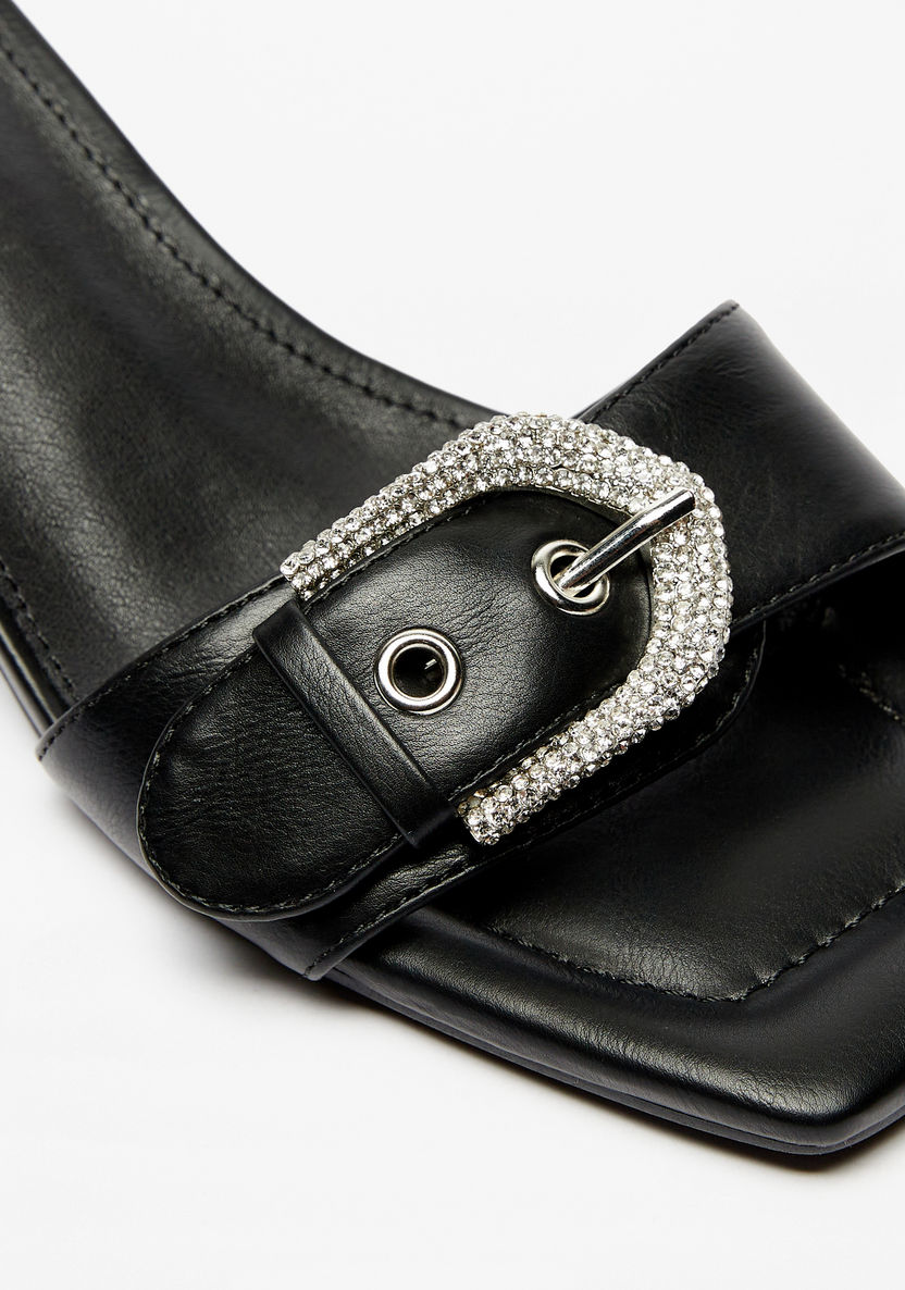 Celeste Women's Embellished Buckle Accent Sandals with Block Heels-Women%27s Heel Sandals-image-4