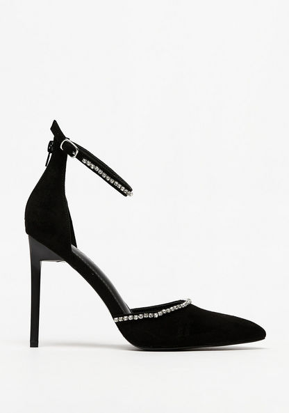 Haadana Embellished Ankle Strap Pointed Shoe with Stiletto Heels-Women%27s Heel Shoes-image-0