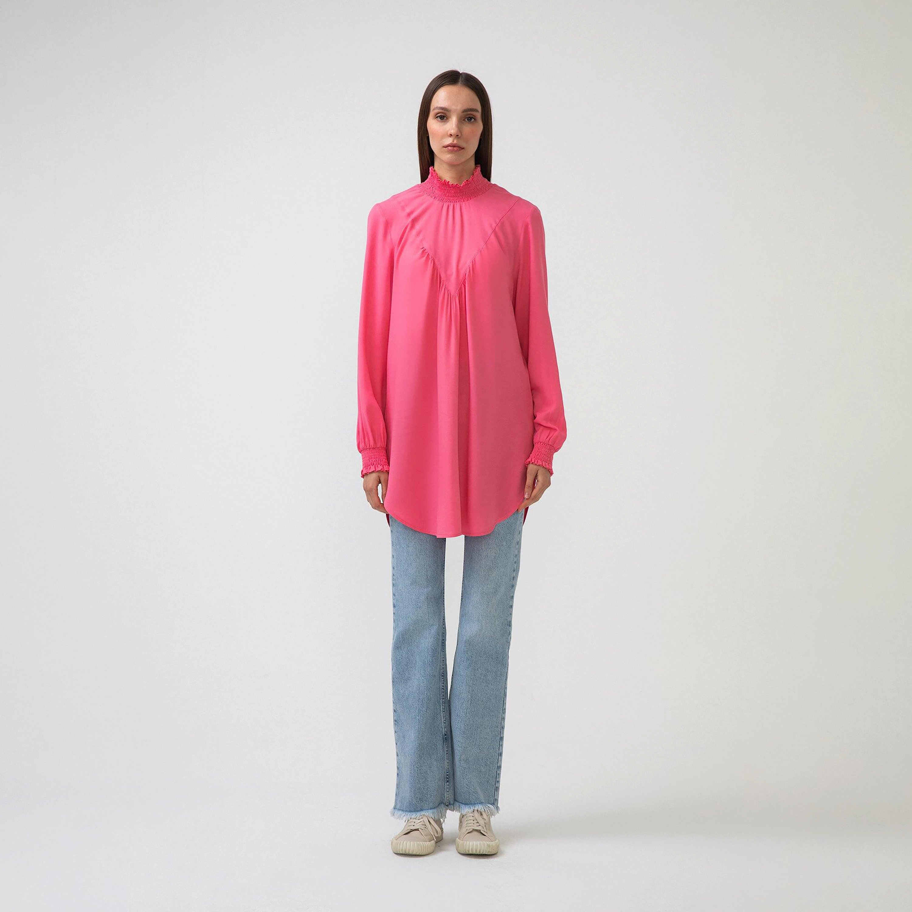 تونيك بأكمام طويلة وياقة مكشكشة سادة من توش بريف-women-clothing-shirtsandblouses-blouses-image-2