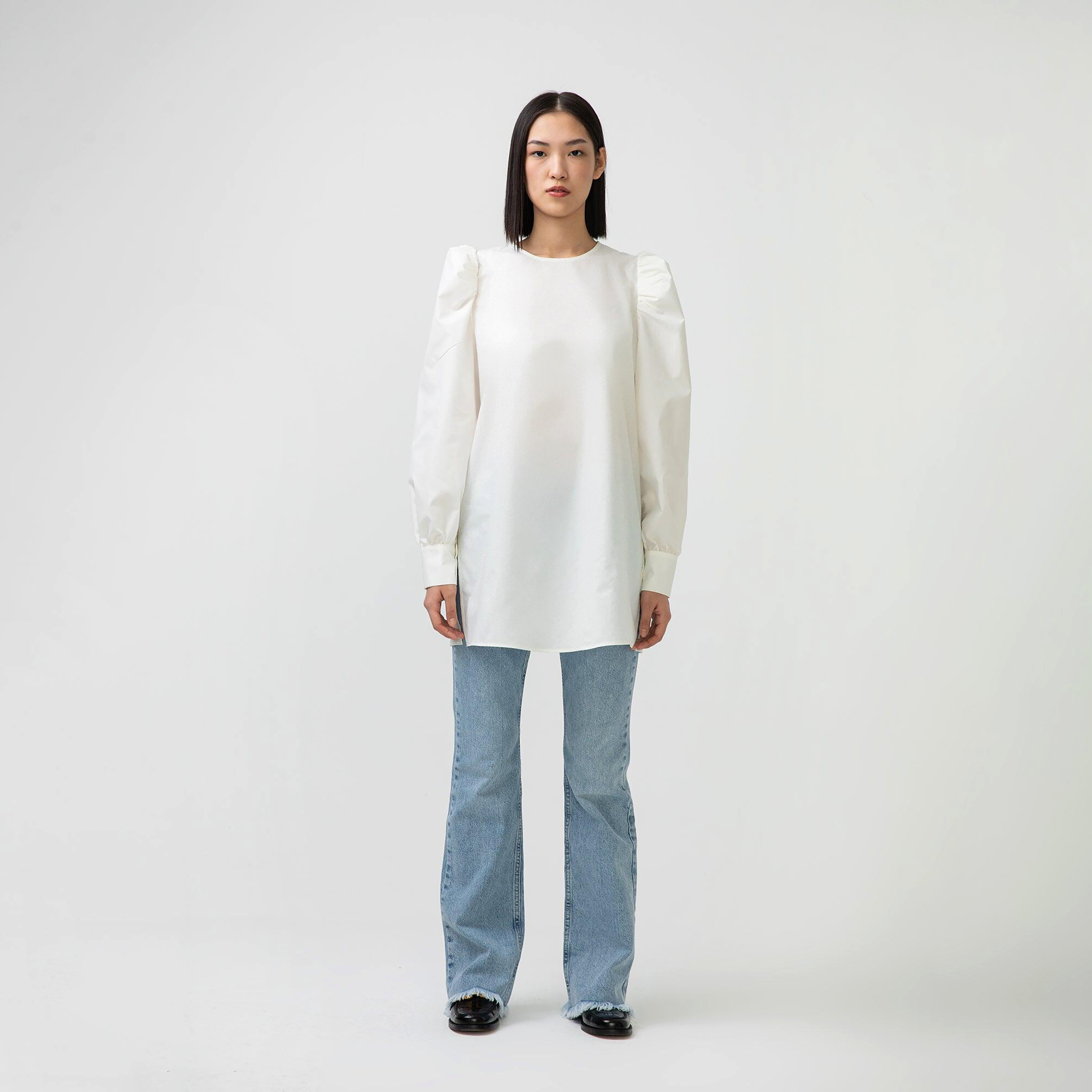 تونيك بياقة دائرية وأكمام طويلة سادة من توش بريف مع سحاب خلفي للإغلاق-women-clothing-shirtsandblouses-blouses-image-5