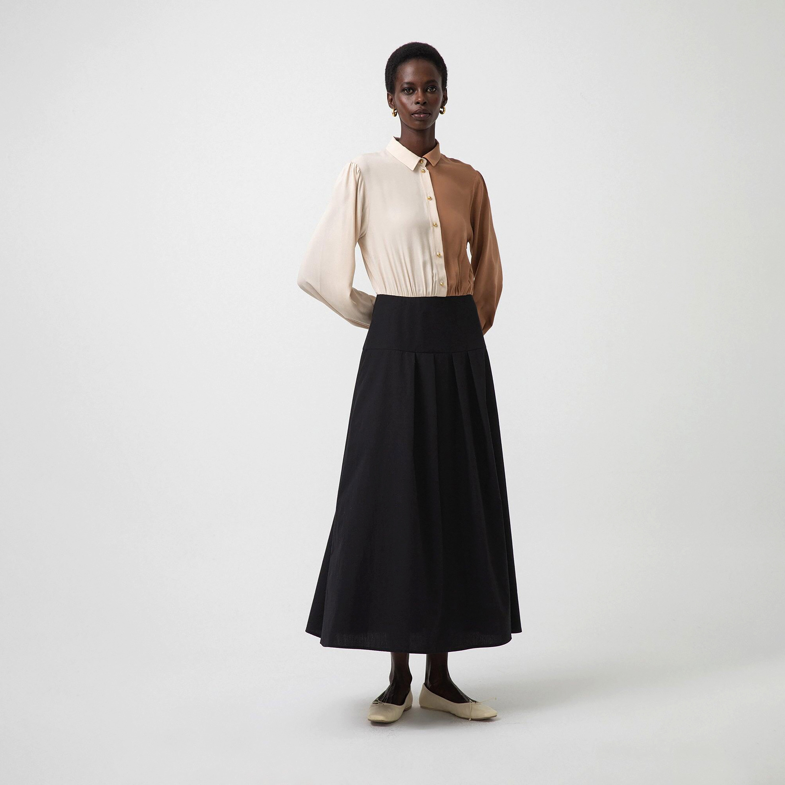 Touche Prive Colour Blocked Collared Shirt Maxi Dress-women-clothing-dresses-image-1