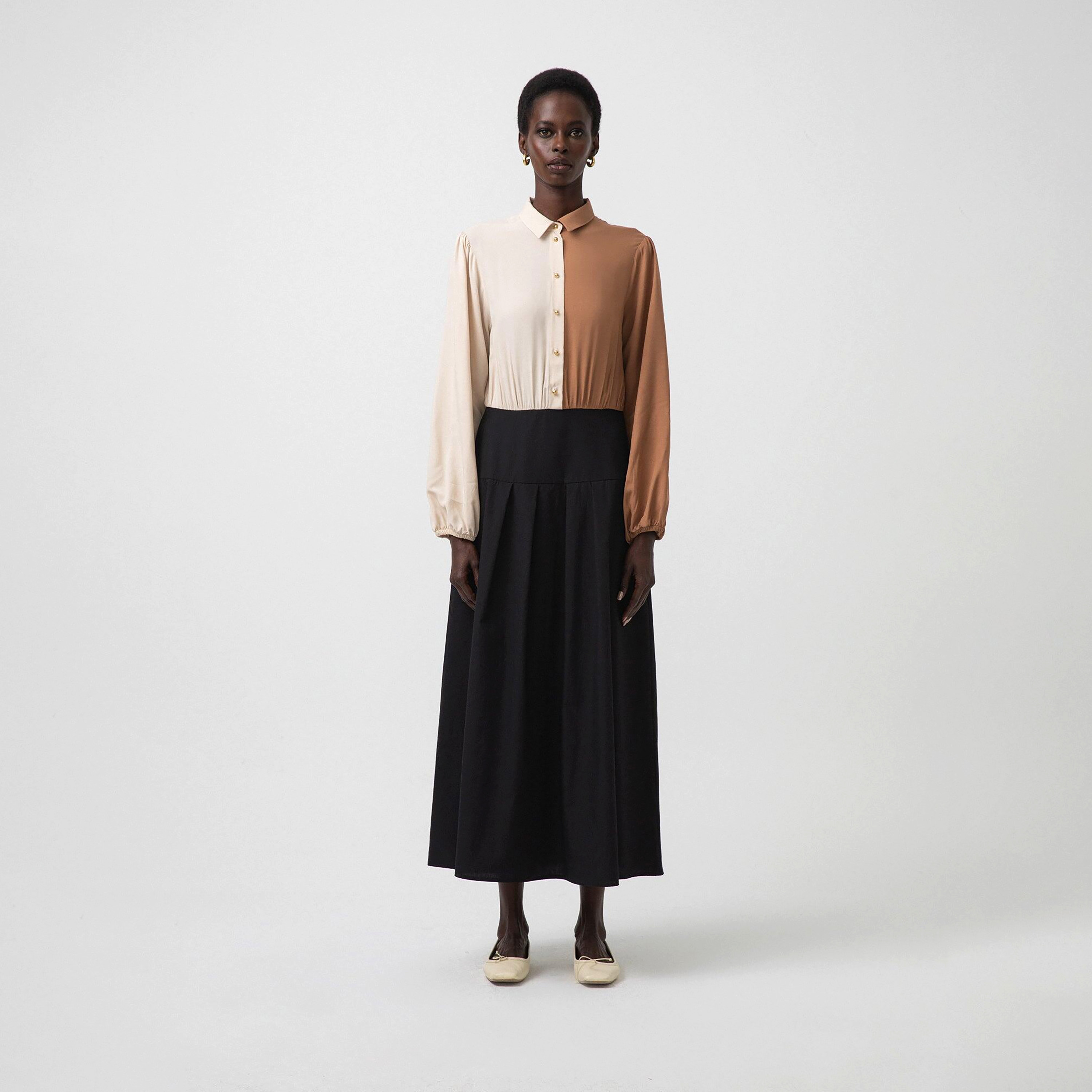 Touche Prive Colour Blocked Collared Shirt Maxi Dress-women-clothing-dresses-image-2