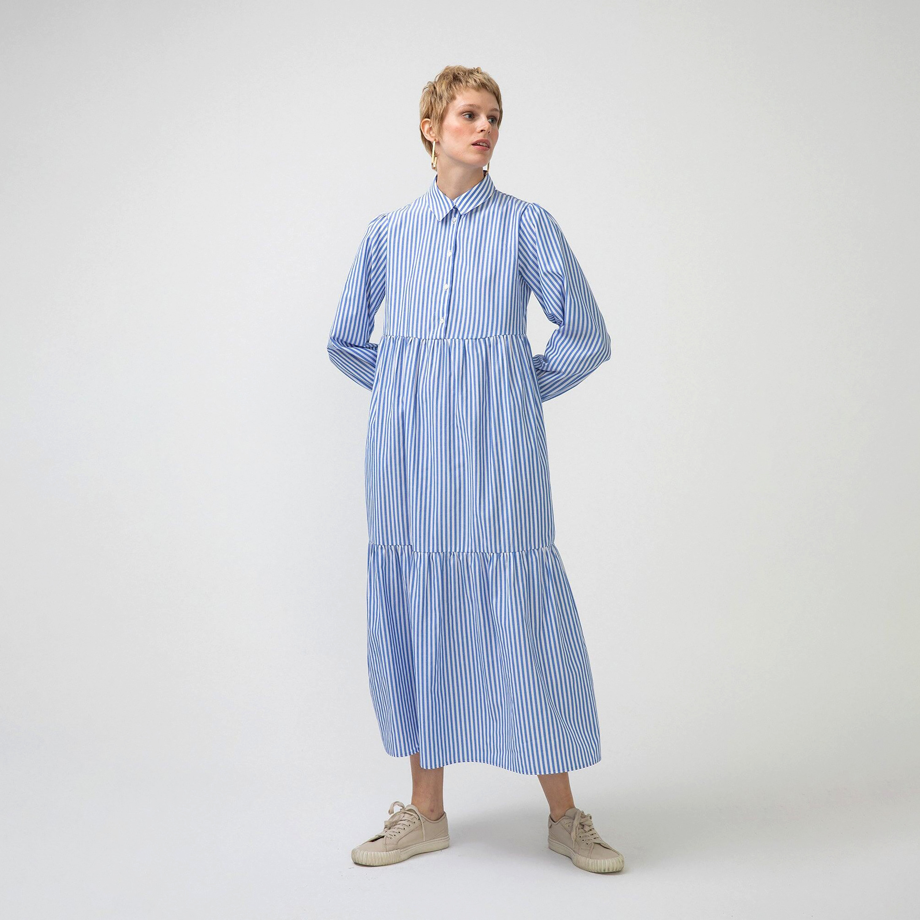 فستان ماكسي قميص مع مخطط ذو ياقة من توش بريف-women-clothing-dresses-image-2