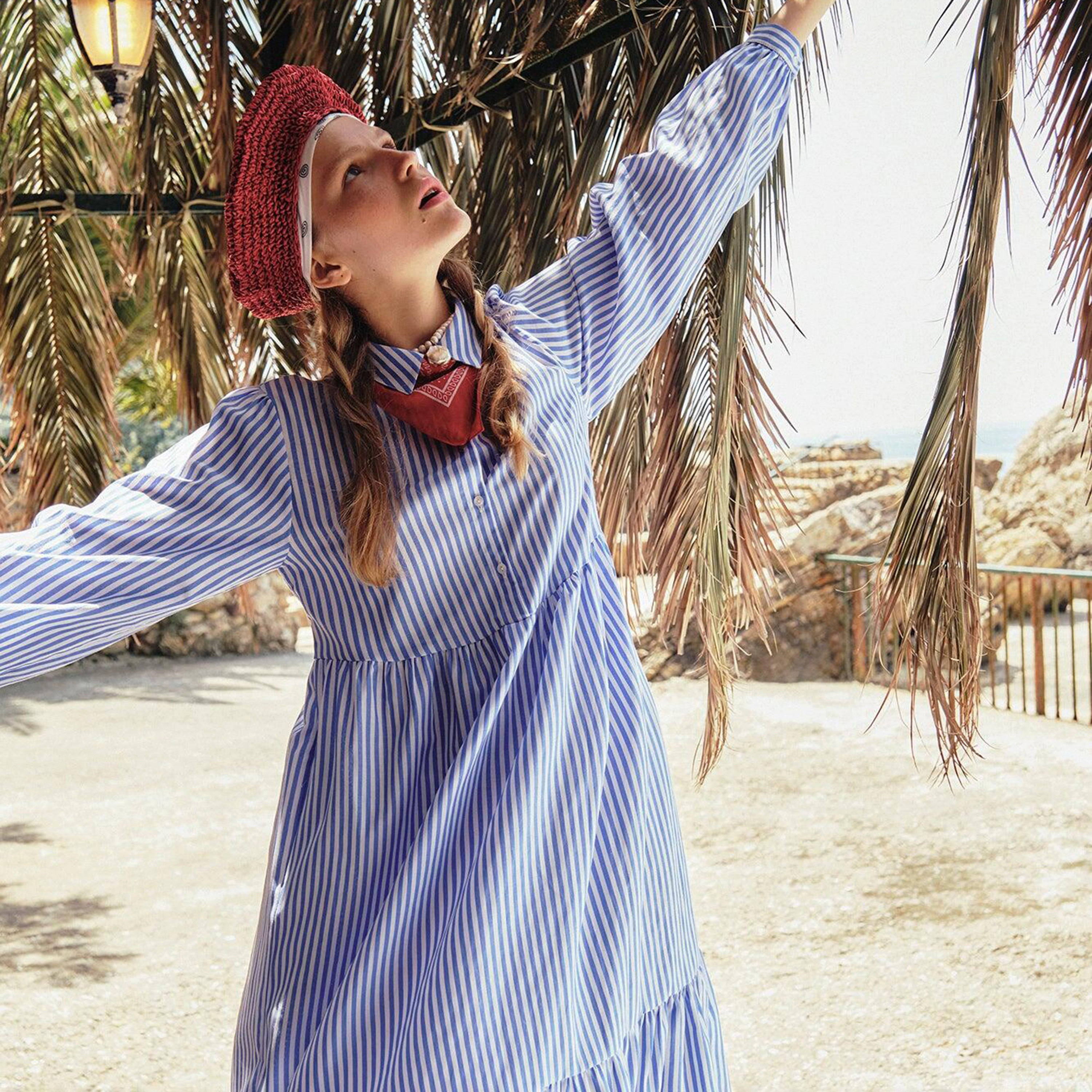 فستان ماكسي قميص مع مخطط ذو ياقة من توش بريف-women-clothing-dresses-image-3