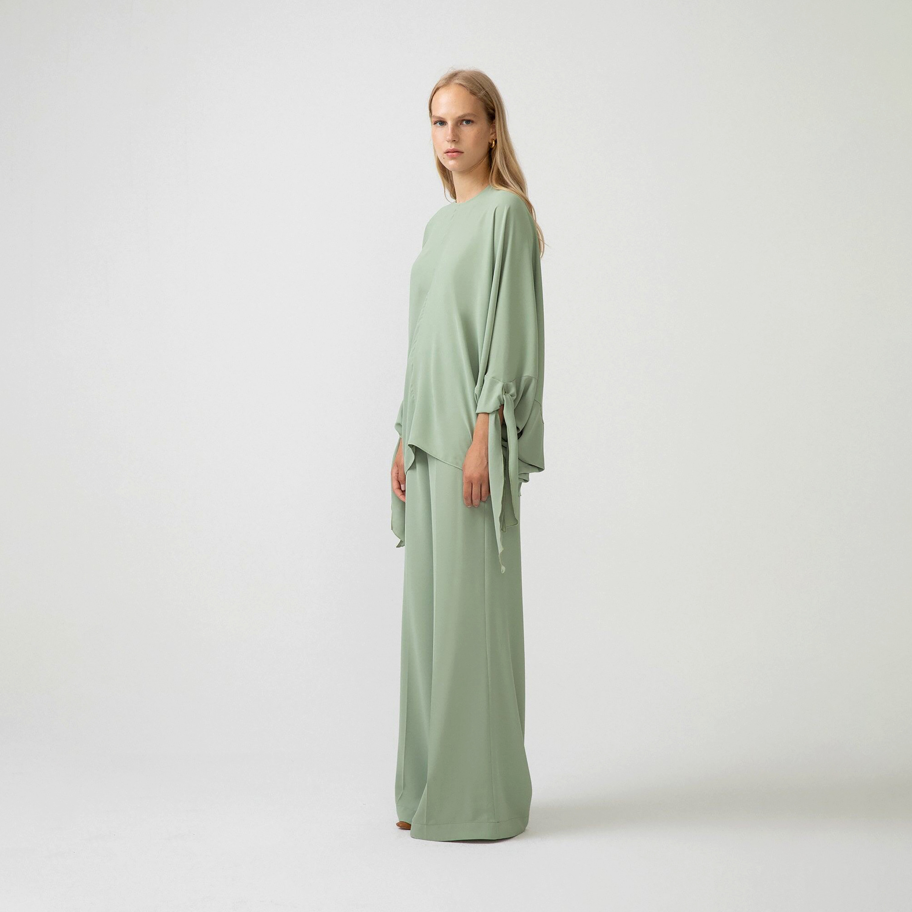 تونيك بياقة دائرية وأكمام ذو ربطة سادة من توش بريف مع سحاب خلفي للإغلاق-women-clothing-shirtsandblouses-blouses-image-2