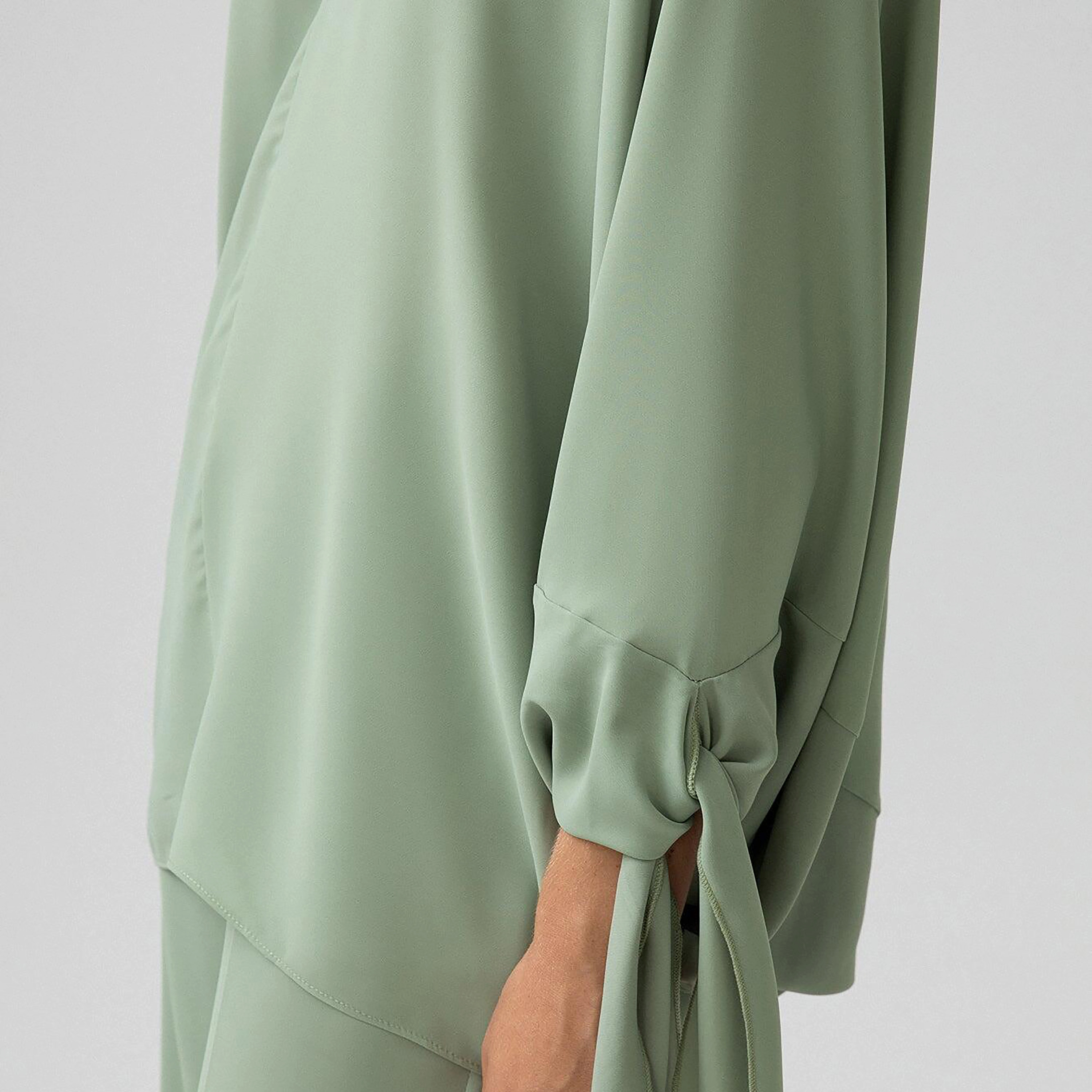 تونيك بياقة دائرية وأكمام ذو ربطة سادة من توش بريف مع سحاب خلفي للإغلاق-women-clothing-shirtsandblouses-blouses-image-3